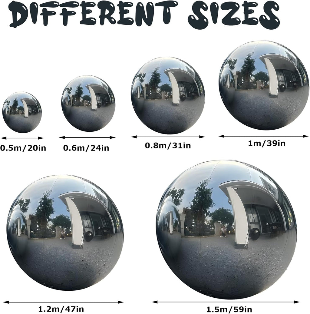 US STOCK Inflatable Mirror Ball, Silver Giant Mirror Balloon, Big Shinny Balls, Reusable PVC Hanging Disco Sphere For Party & Wedding & Event Decoration (Silver, 60CM/24IN/1.9FT)