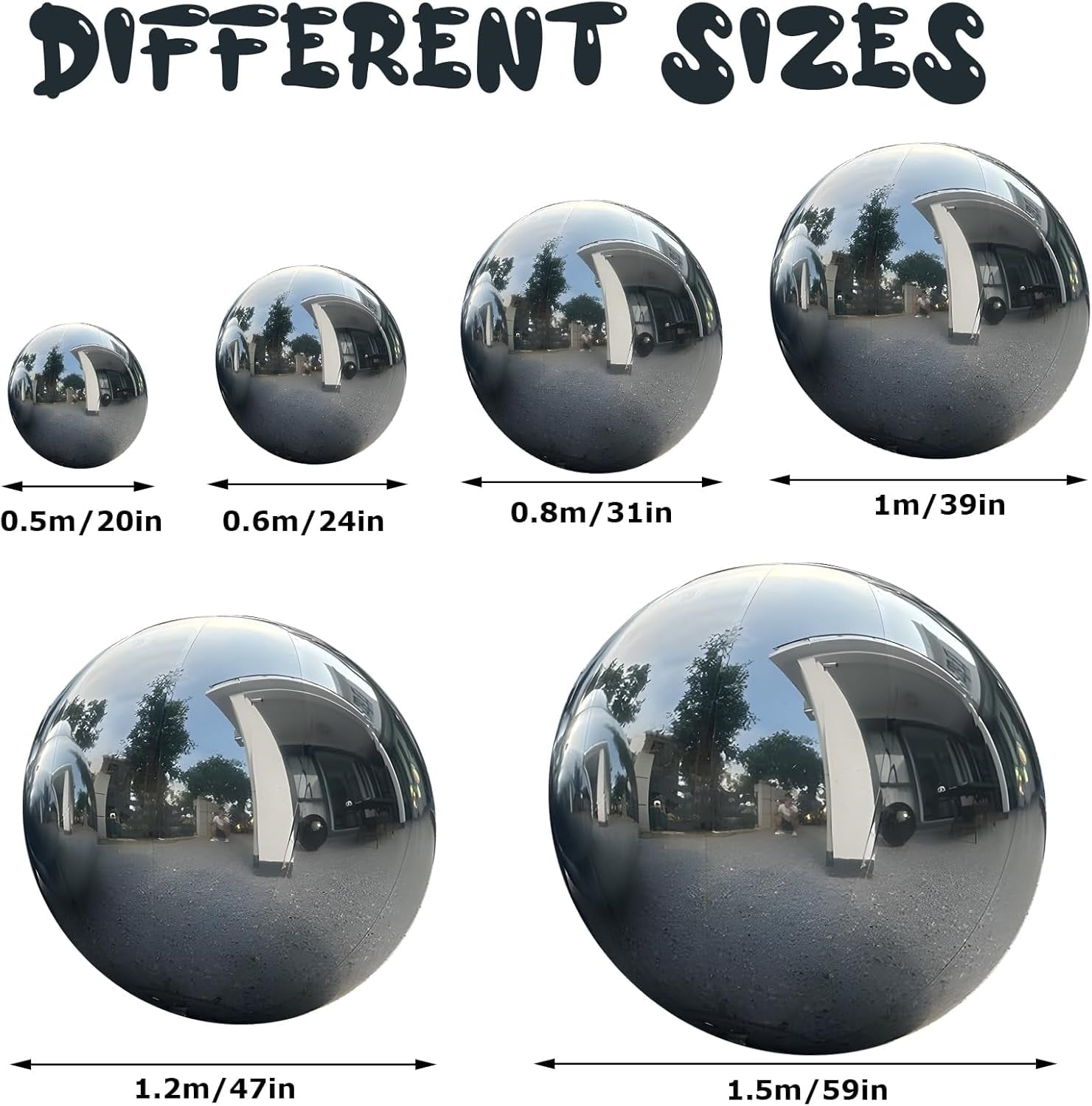 US STOCK Inflatable Mirror Ball, Silver Giant Mirror Balloon, Big Shinny Balls, Reusable PVC Hanging Disco Sphere For Party & Wedding & Event Decoration (Silver, 60CM/24IN/1.9FT)