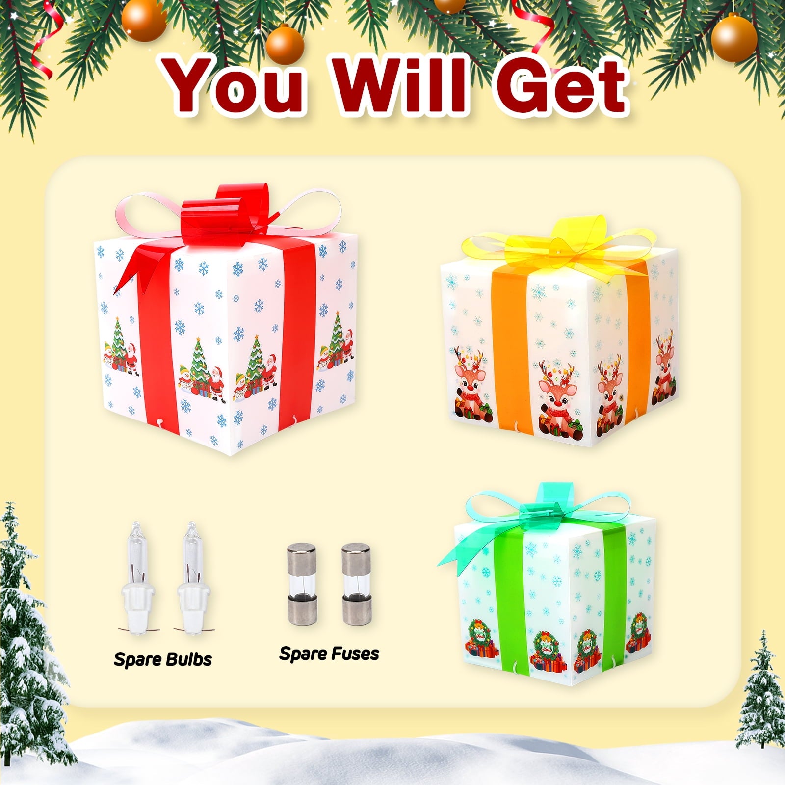 EastVita Christmas Decorations Outdoor Christmas Decorations 3 Packs Lighted Gift Boxes Decorations