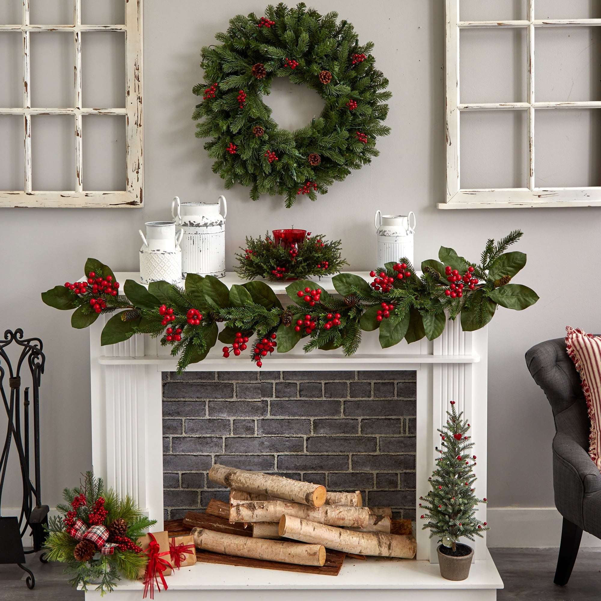 Nearly Natural 6.5" Plastic Cedar Berry Candelabrum Decoration