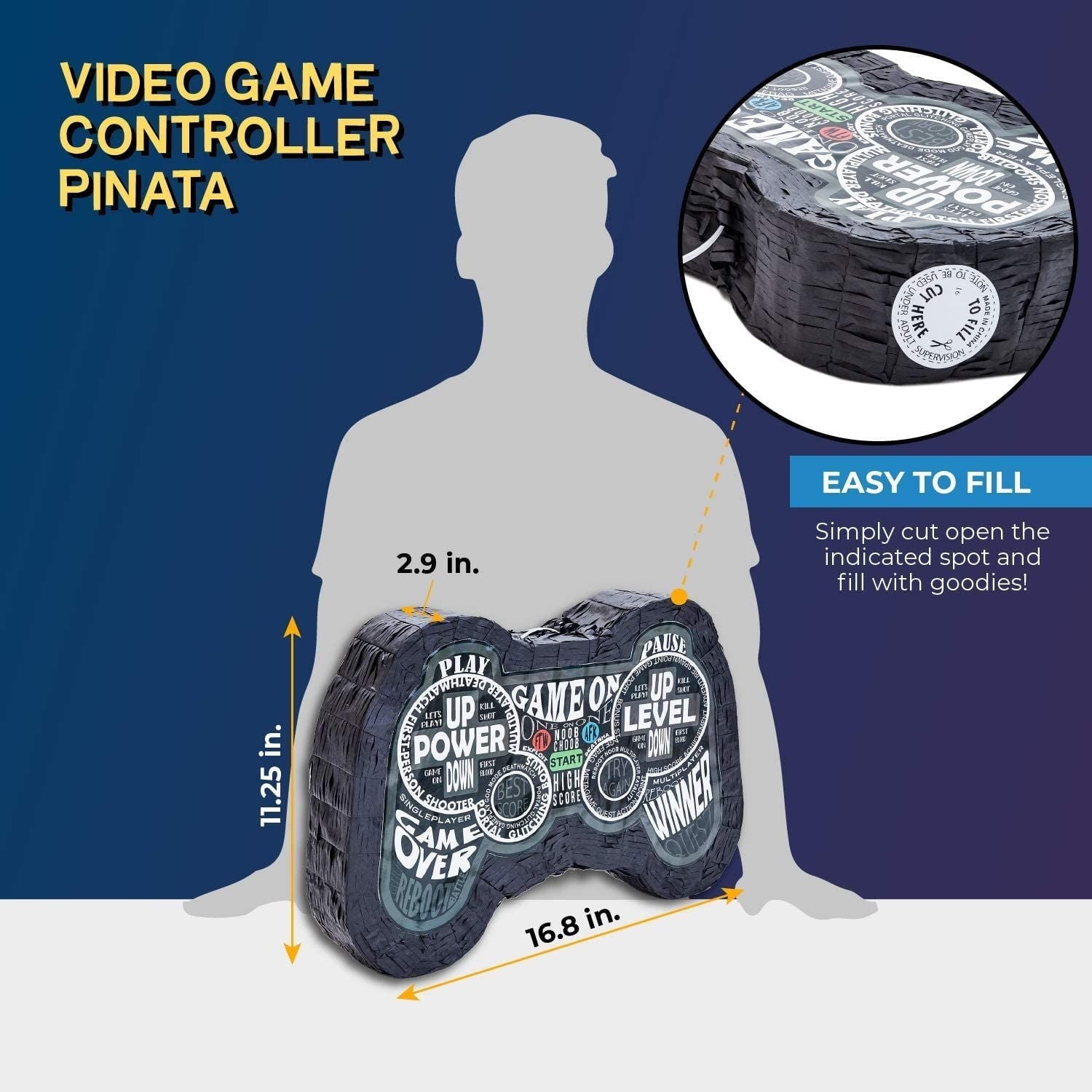 Video Game Pinata for Boys, Gamer Birthday Decorations and Party Supplies, Controller Shaped (Small, 16.5x11x3 in), For Ages 3+