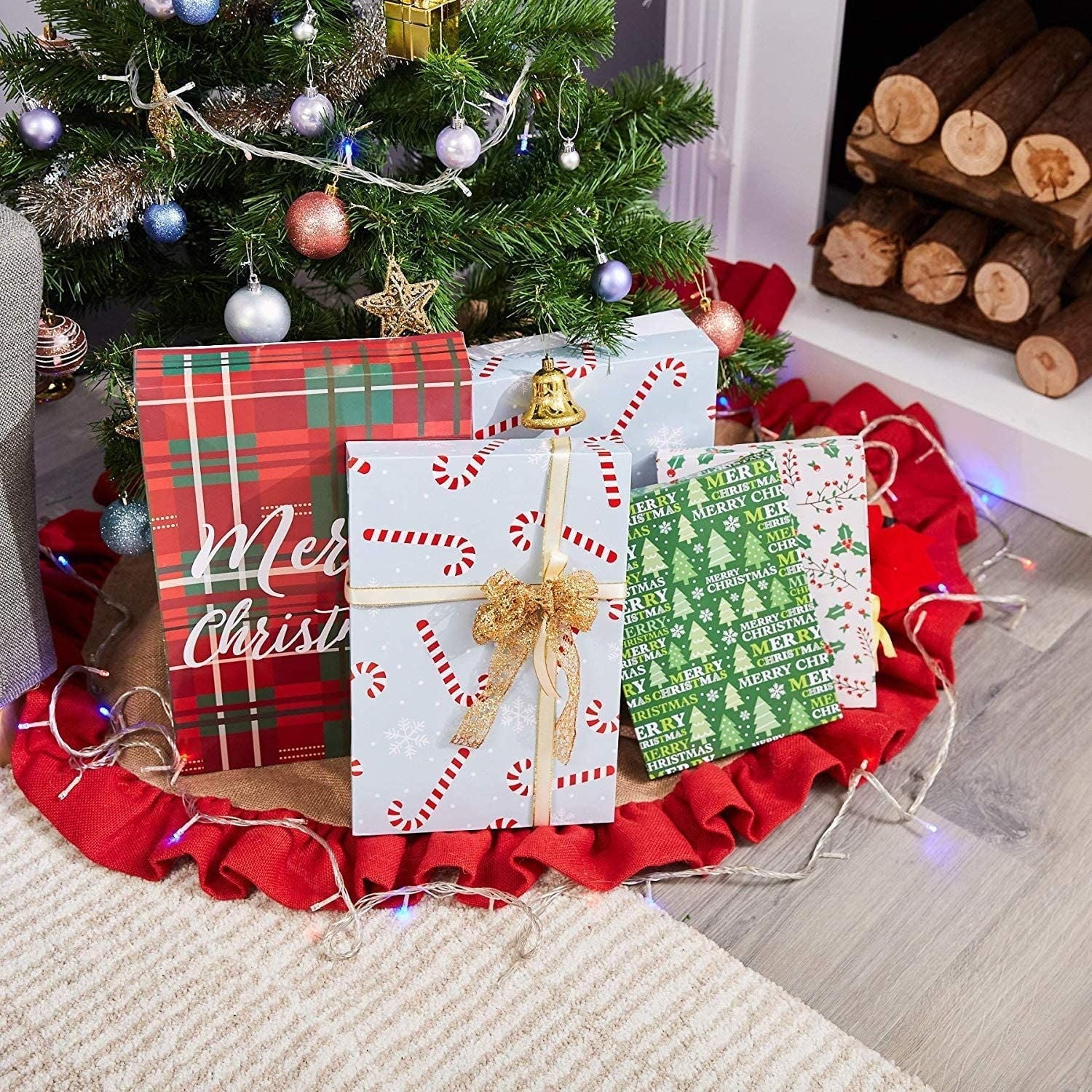 48 Pack Empty Christmas Shirt Boxes, Assorted Size Gift Boxes with Lids, Holiday Boxes for Presents in 4 Festive Designs, Perfect for Xmas Wrapping
