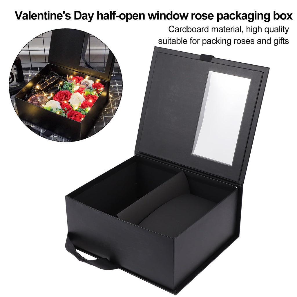 COSMOBETTY 1Pack Black Cardboard Flower Wrapping Box for Bouquet Portable Storage Case 9.8x8.5x4.1in