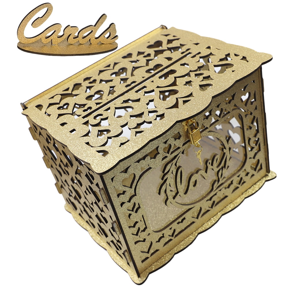 MLINS  Wood Card Holder Blessing Container Decoration Invitation Baby Bride Golden
