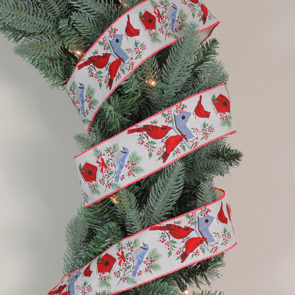 Northlight Red and Blue Cardinals with Bird Wired Craft Ribbon 2.5" x 16 Yards