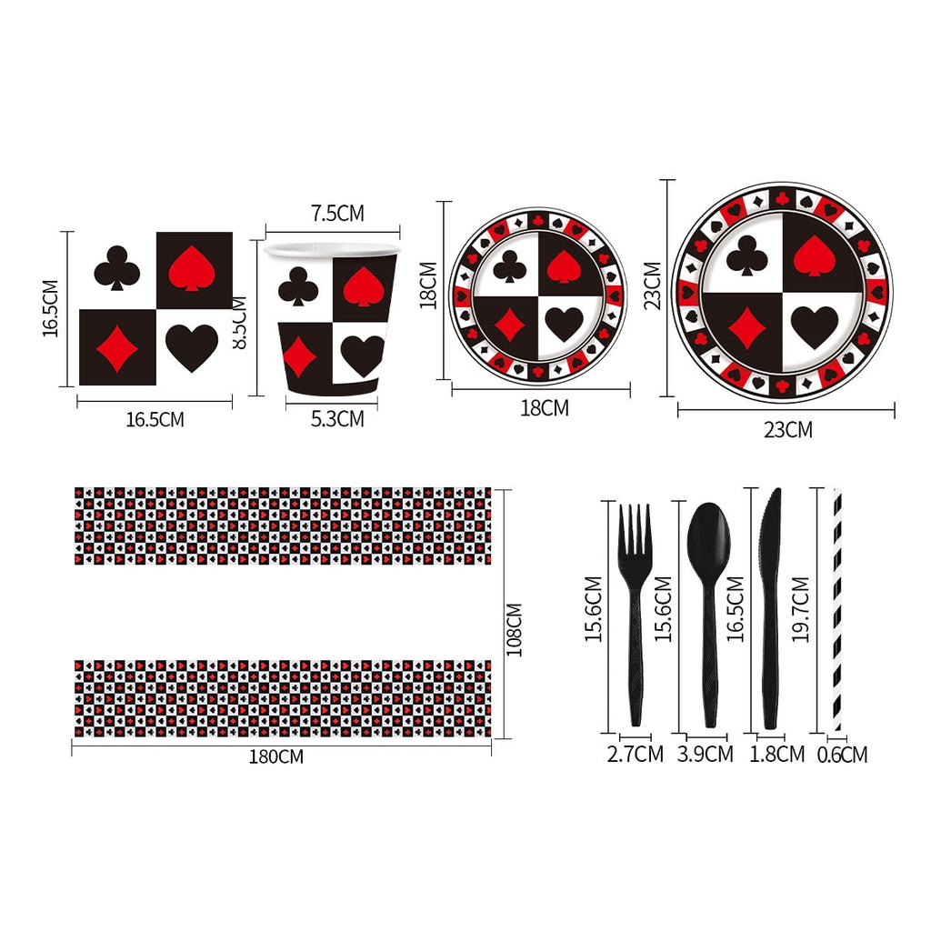 81/91 Pcs Casino Party Supplies Poker Tableware Set 7"/9”Poker Paper Plates and Casino Napkins Fork for Casino Night Poker Game Themed Poker Card Playing Club Heart Casino Birthday Party Decorations