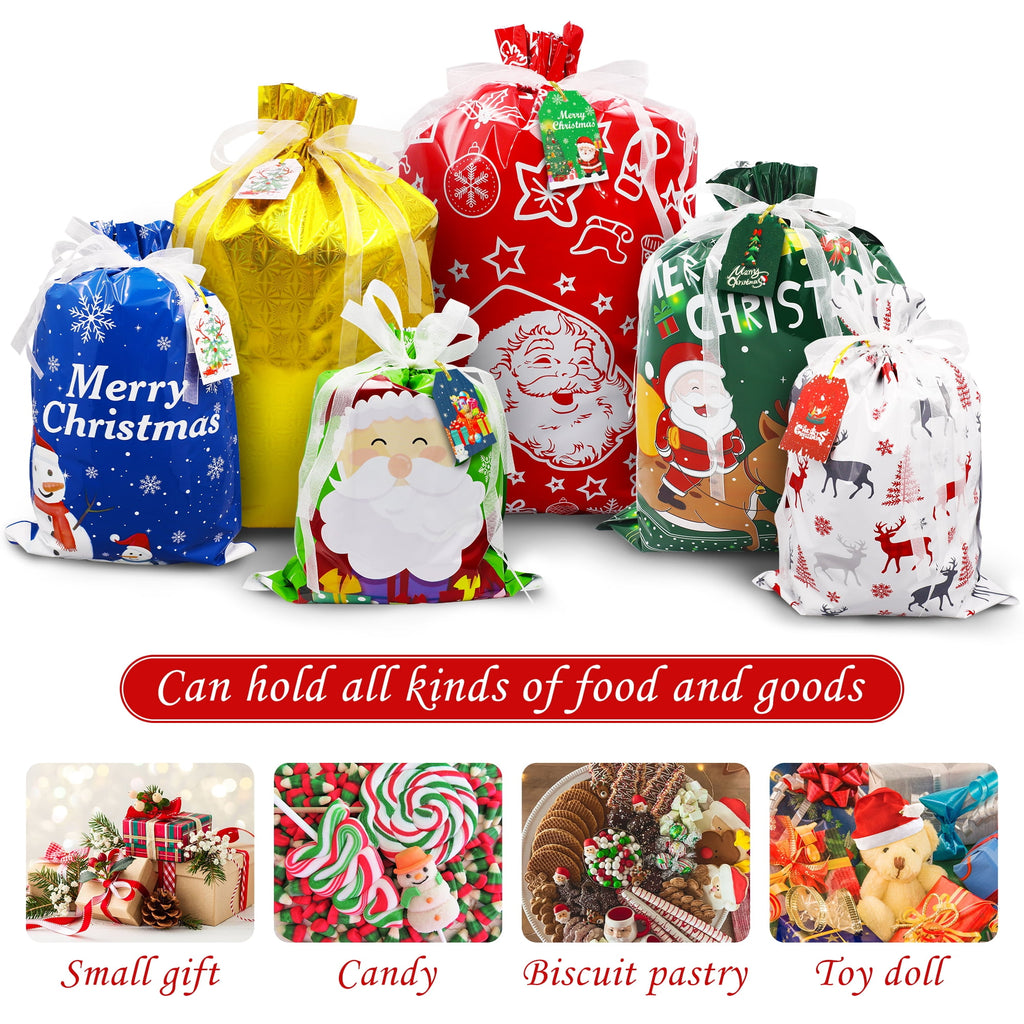 MAGOTAN 40PCS Christmas Gift Bags,10 Seconds Wrapping Gift,Holiday Gift Bags Assorted,Reusable Foil Gift Wrapping Sacks Pouches Xmas Presents Party Favor Goody Bags Jumbo