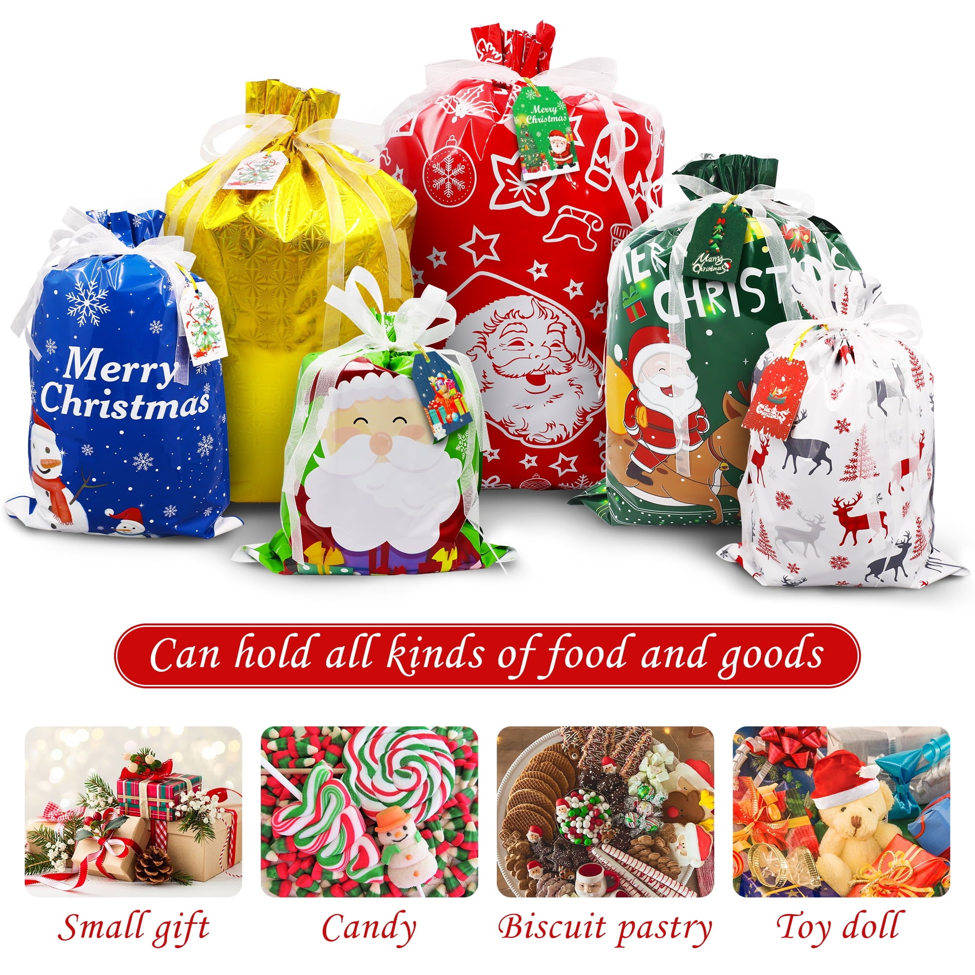 MAGOTAN 40PCS Christmas Gift Bags,10 Seconds Wrapping Gift,Holiday Gift Bags Assorted,Reusable Foil Gift Wrapping Sacks Pouches Xmas Presents Party Favor Goody Bags Jumbo