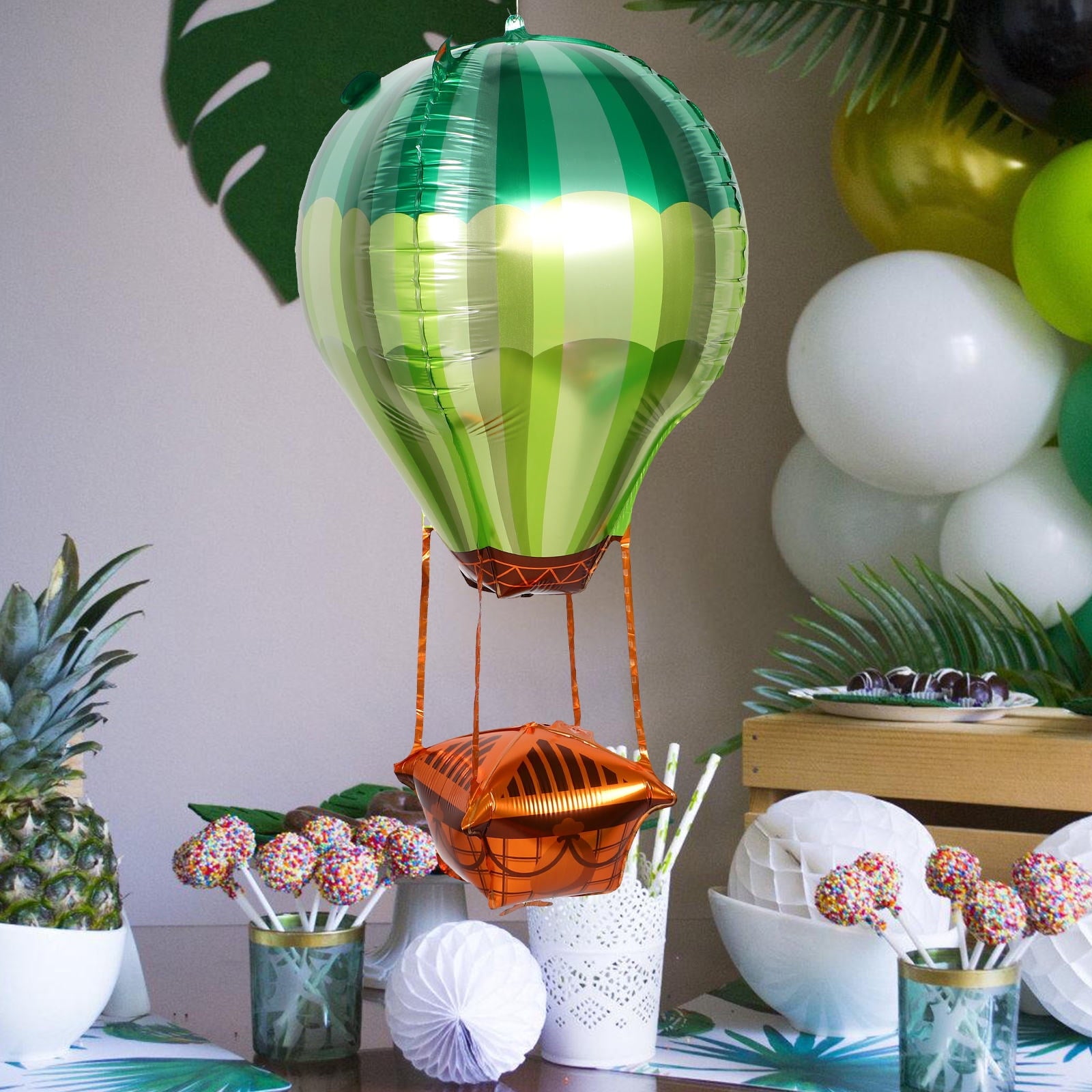 DRAFIDEEP 5pcs Decorative Foil Hot Air Balloon Centerpiece Ornament Light Green Aluminum for Weddings Family Gatherings