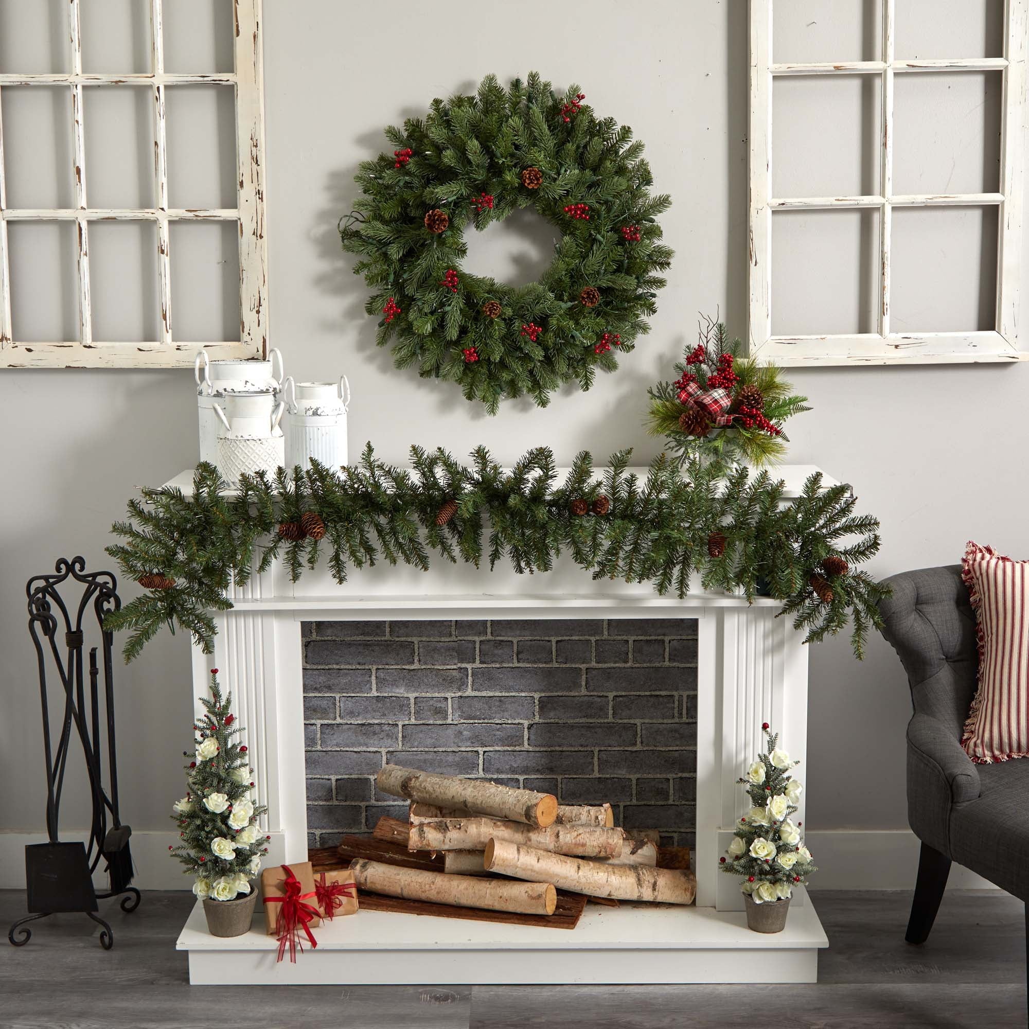 Nearly Natural 6' Mixed Alaskan Pines and Pinecones Artificial Christmas Garland 50 Warm White LED Lights
