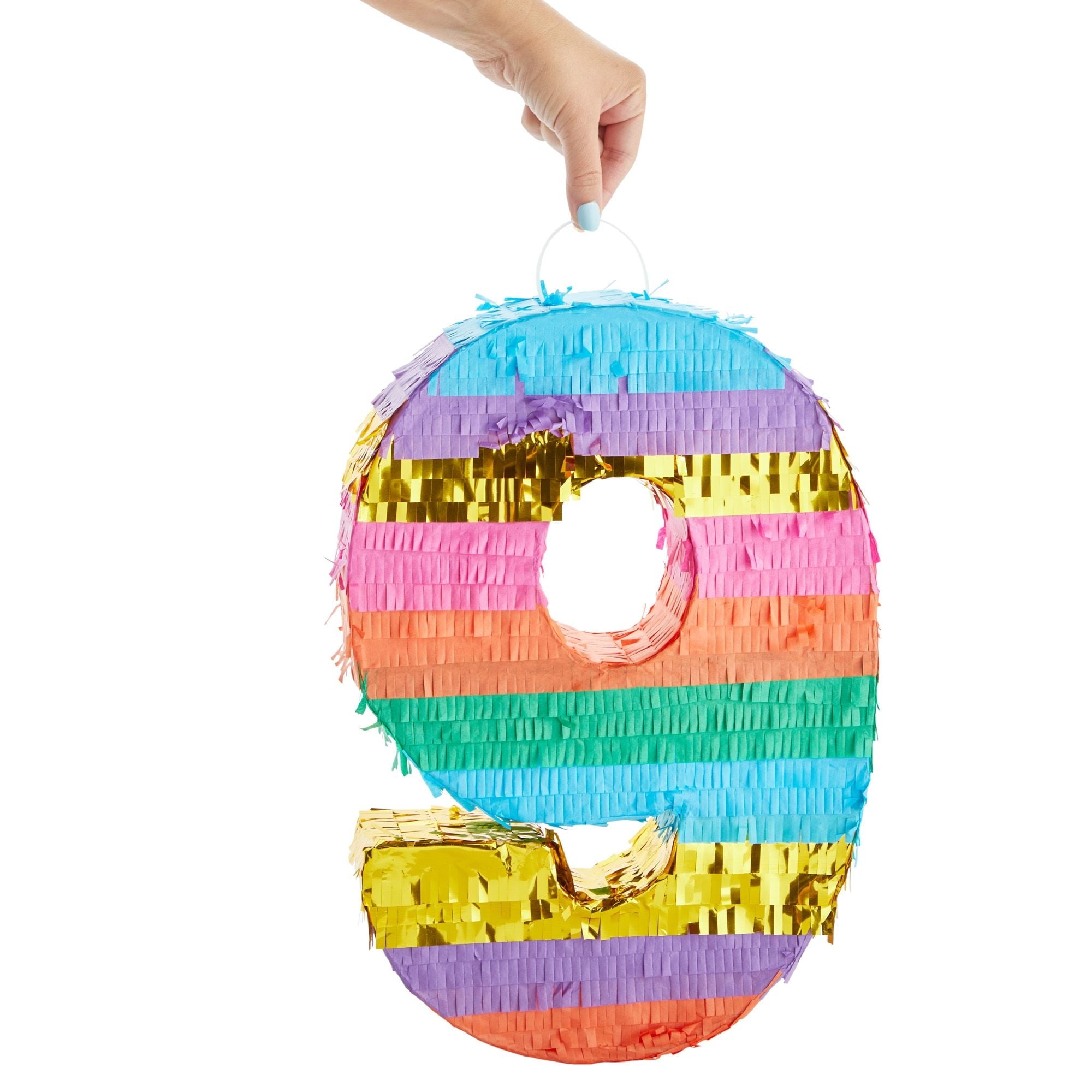 BLUE PANDA Rainbow Number 9 Pinata for Kids Ages 3-14 Birthday Party Supplies, Fiesta, Anniversary Celebration, Small (16.5 x 11.4 x 3 In)