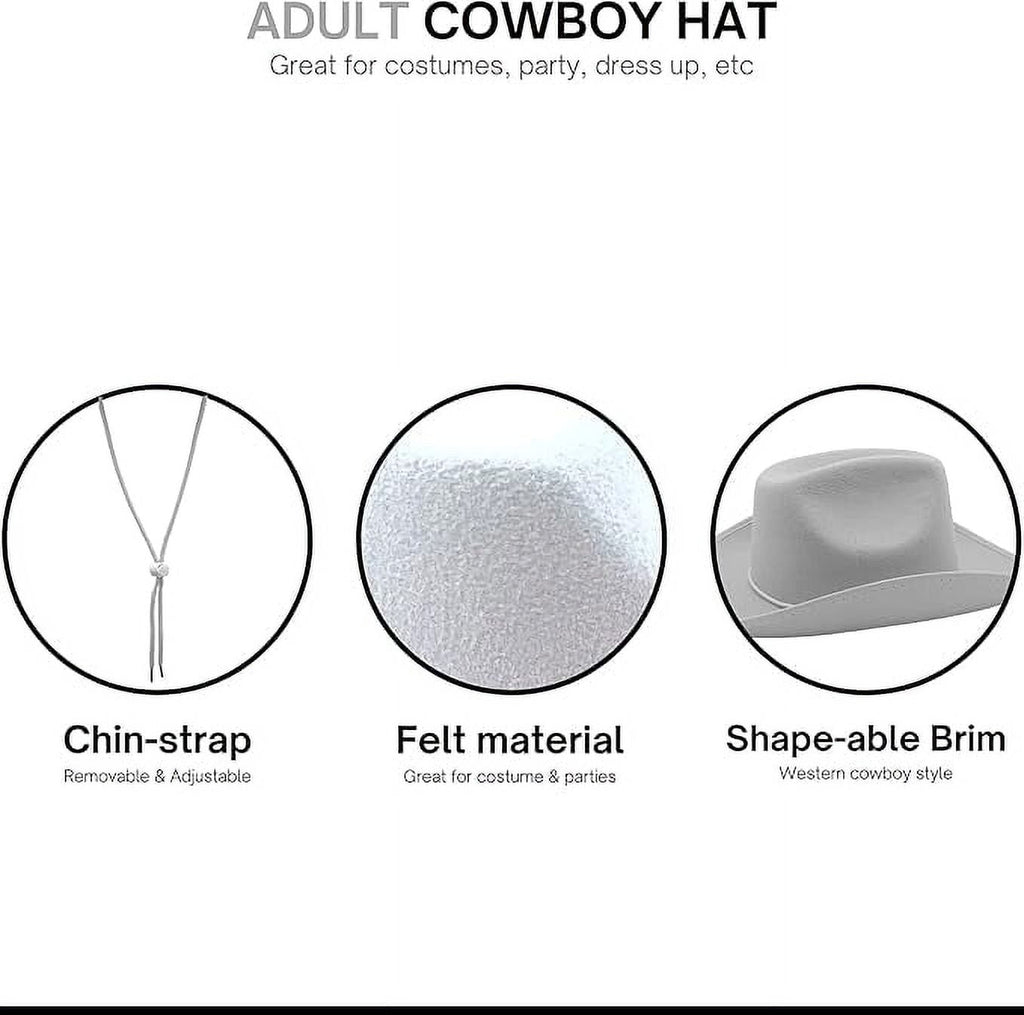 4E’s Novelty White Cowboy Hat for Women & Men - White Cowboy Hat for Women, Ideal Cowboy Hat for Girls & Boys, Costume Hat, Western Party Accessory