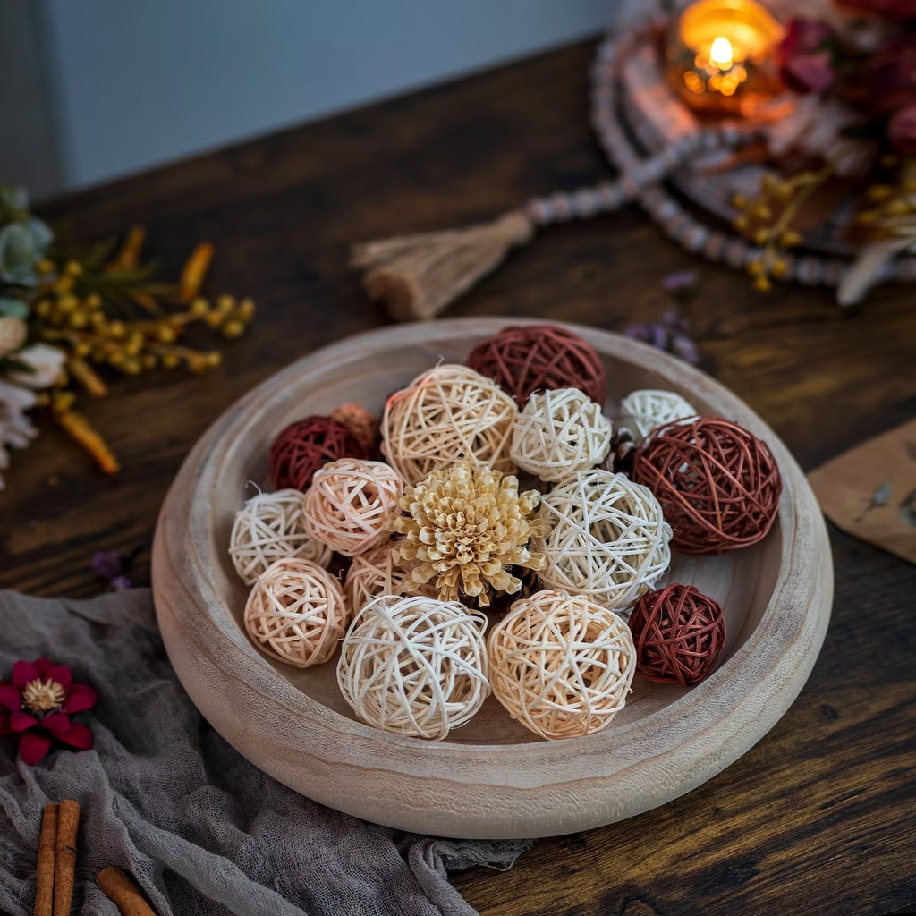 Hanobe  Wooden Dough Bowls Decorative Bowl for Ball Fillers Home Decor: Round  Key Bowl for Entryway Table 12.6”