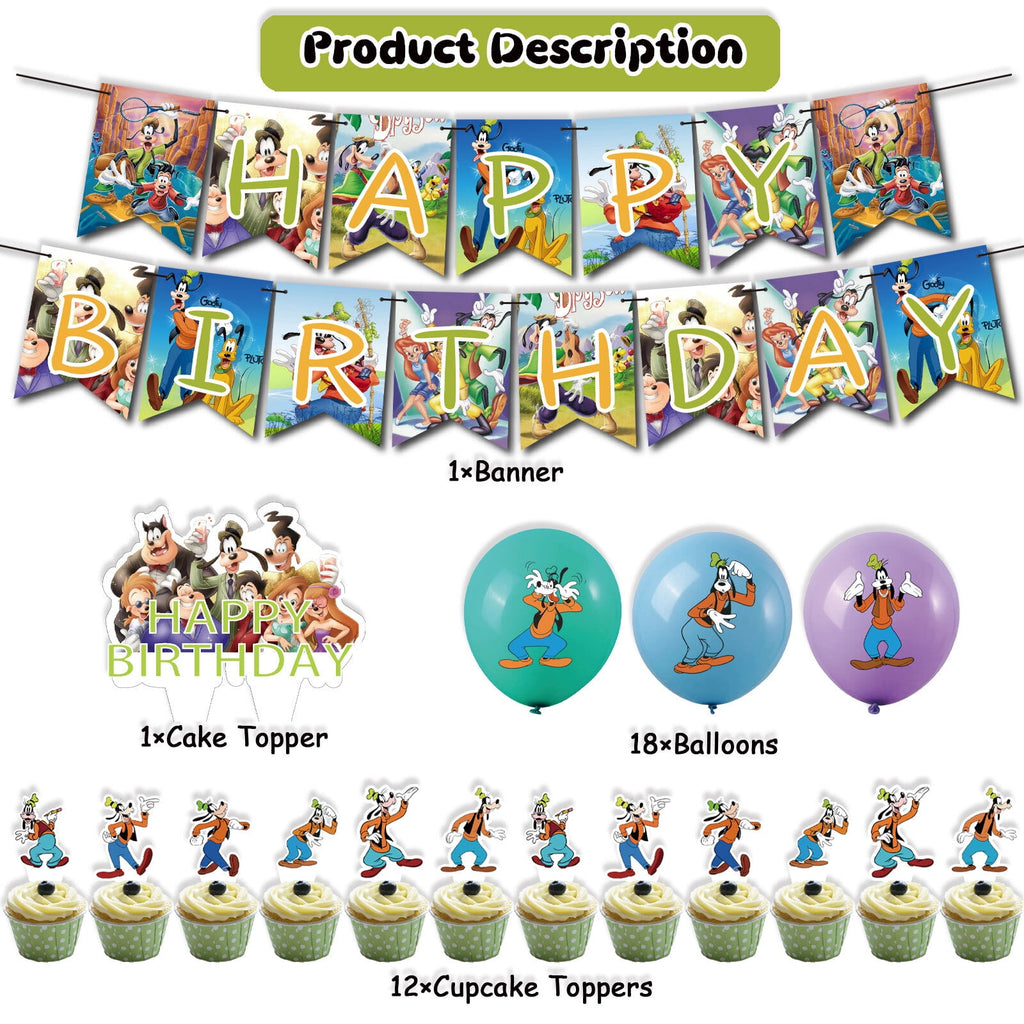 32 Pcs For A Goofy Movie Theme Birthday Party Decorations,With 1 Happy Birthday Banner Garland,13 Cupcake Toppers,18 Balloons for Party Decorations