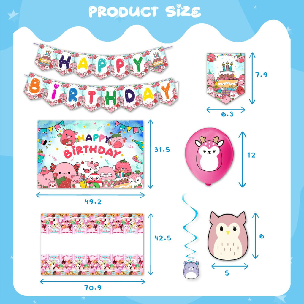 201 Pcs  Squishmallow Birthday Party Decoration, Squishmallow Party Supplies, Party Decorations for Kids Boys Girls Party Favor Include Birthday Banner, Balloons, Backdrop, Cake Topper, Sticker