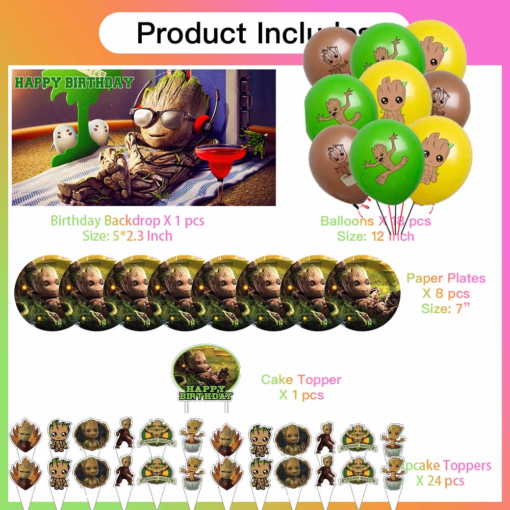 I am Groot Party Supplies Plates Decorations Birthday Cake Topper Banner Decor Backdrop Balloons