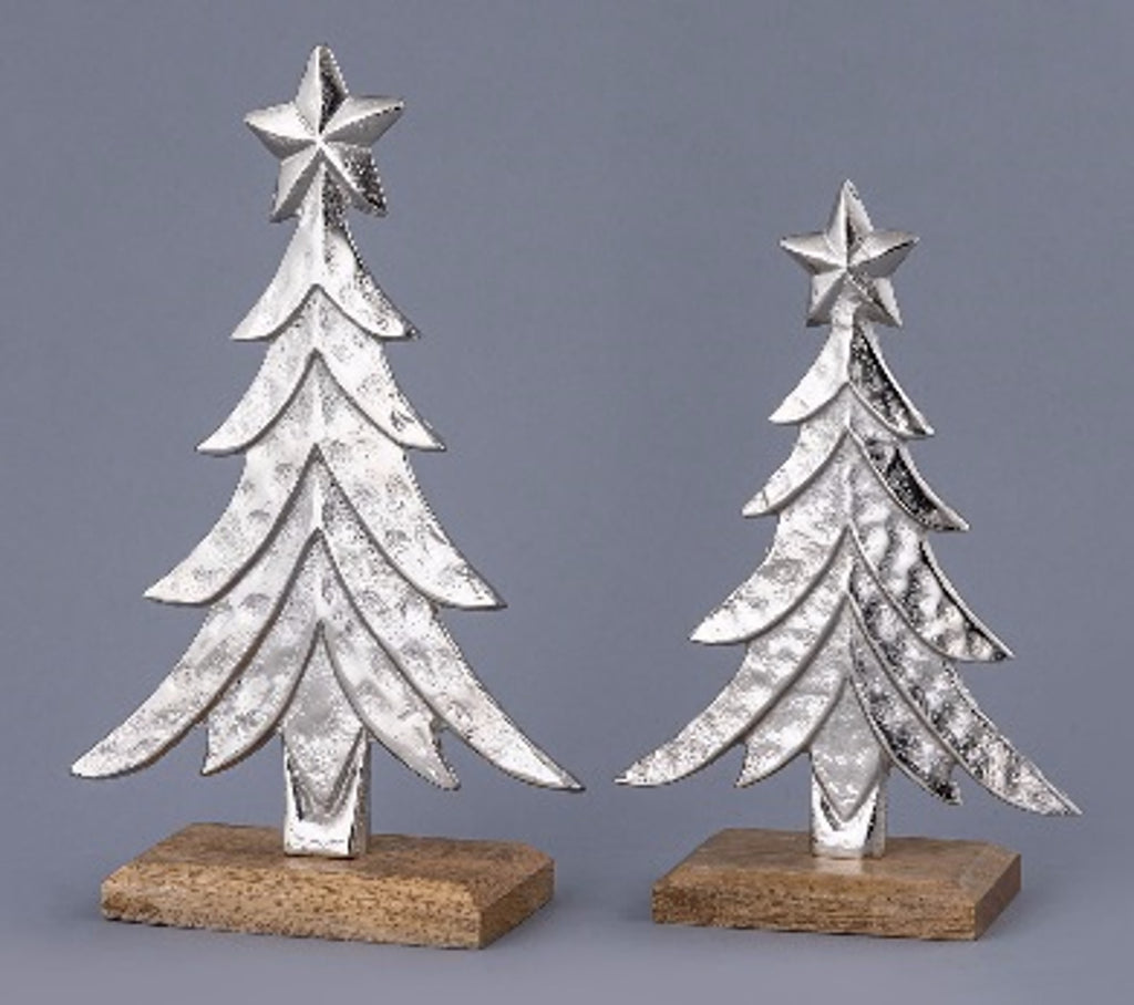 Northlight Pine Trees Textured Metal Christmas Decorations - 11" - Set of 2