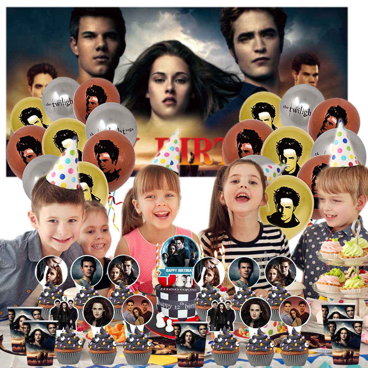 Twilight Balloons Supplies Party Decor Plates Decorations Banner Cake Topper Tableware Banner Backdrop