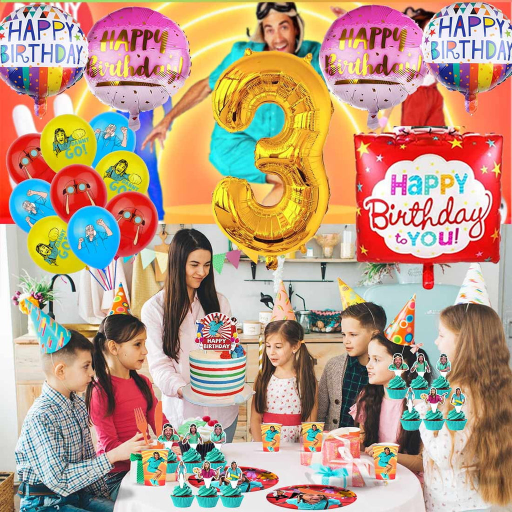 Danny go Balloons Party Supplies 3rd Decor Tableware Birthday Cake Topper Decorations Banner Backdrop