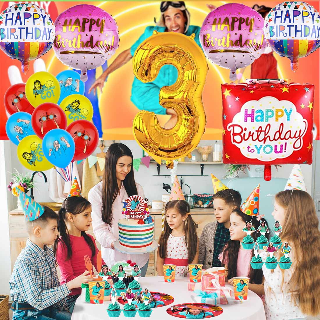 Danny go Balloons Party Supplies 3rd Decor Tableware Birthday Cake Topper Decorations Banner Backdrop