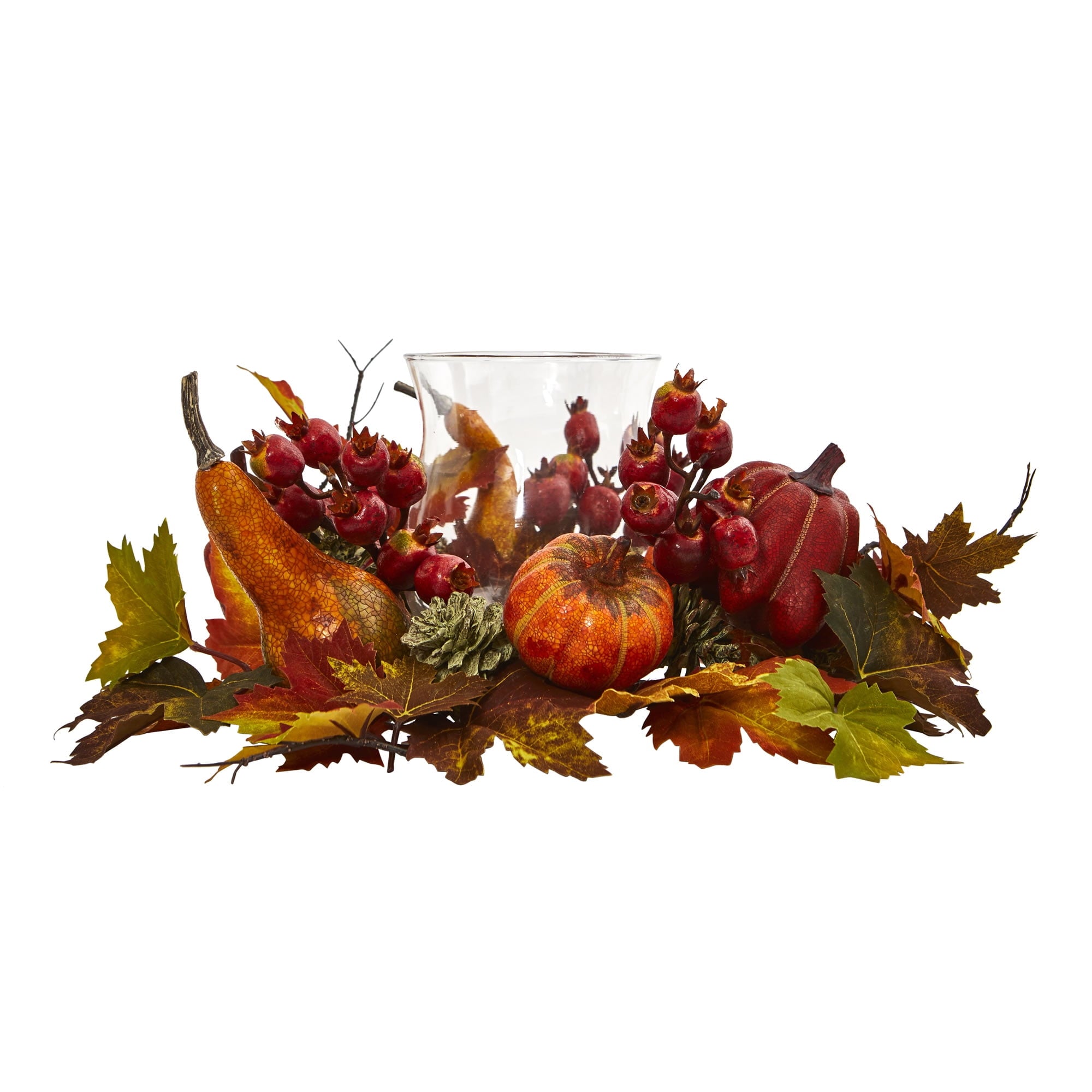 Nearly Natural 8" Maple Pumpkin and Gourd Artificial Plant Candelabrum, Multicolor