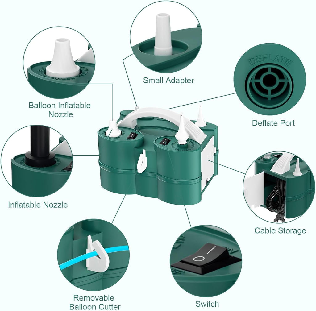 Electric Balloon Pump, Portable Electric Balloon Blower Machine Balloon Air Pump Dual Nozzle 110V 600W Balloon Inflator for Party Decorations