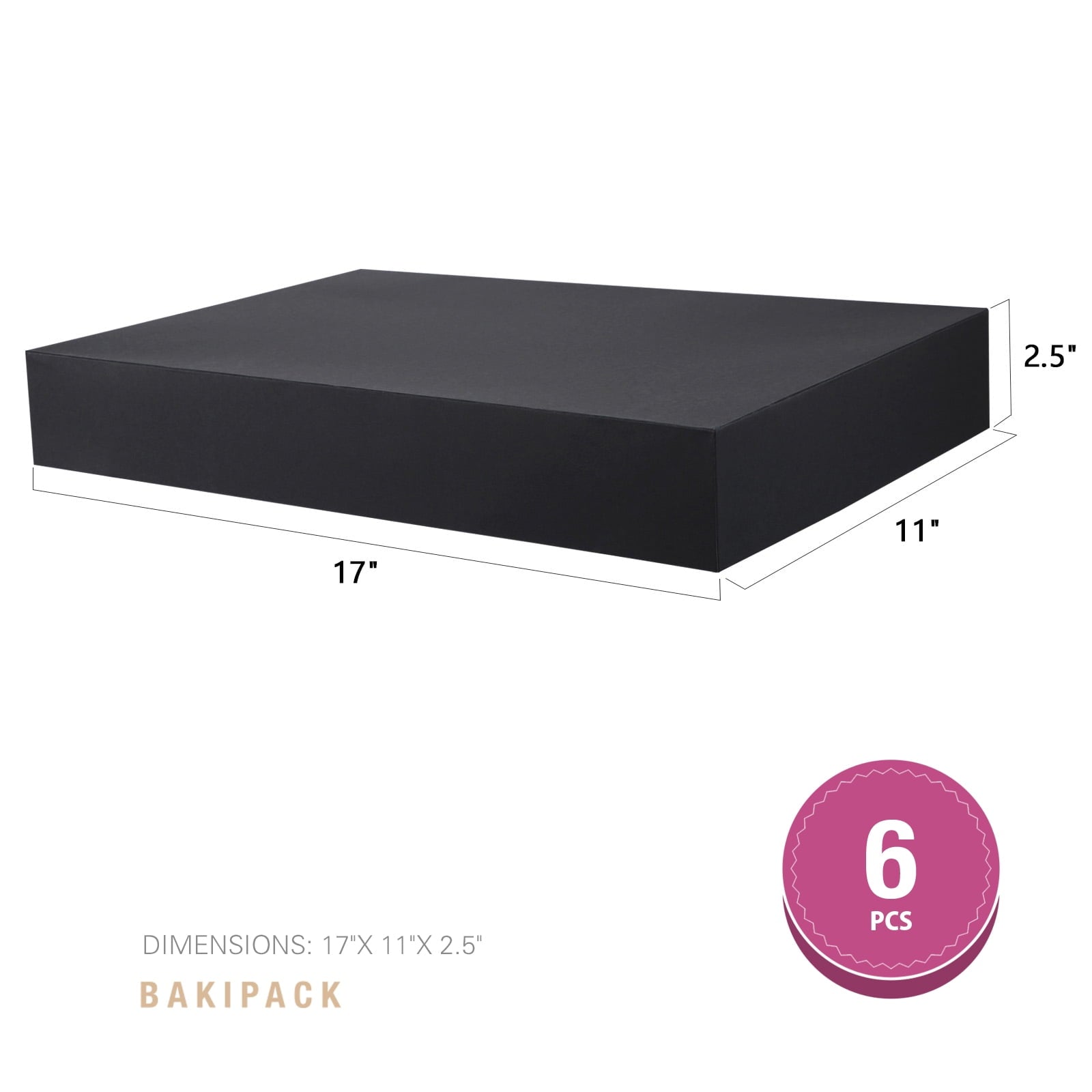 BAKIPACK 6 Extra Large Gift Boxes with Lids 17x11x2.5 inches Gift Wrap Boxes, Black Cloth Gift Boxes
