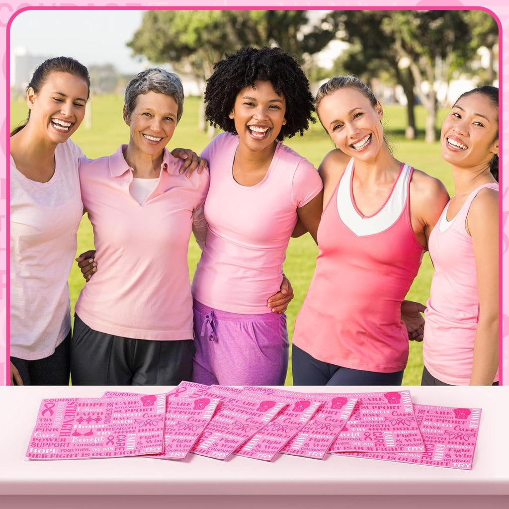 200 Pcs Breast Cancer Awareness Paper Napkin 3ply Pink Ribbon Cocktail Napkins Disposable Pink Ribbon Tissue Tableware Decorations Breast Cancer Awareness Accessories for Survivor Campaign Gift