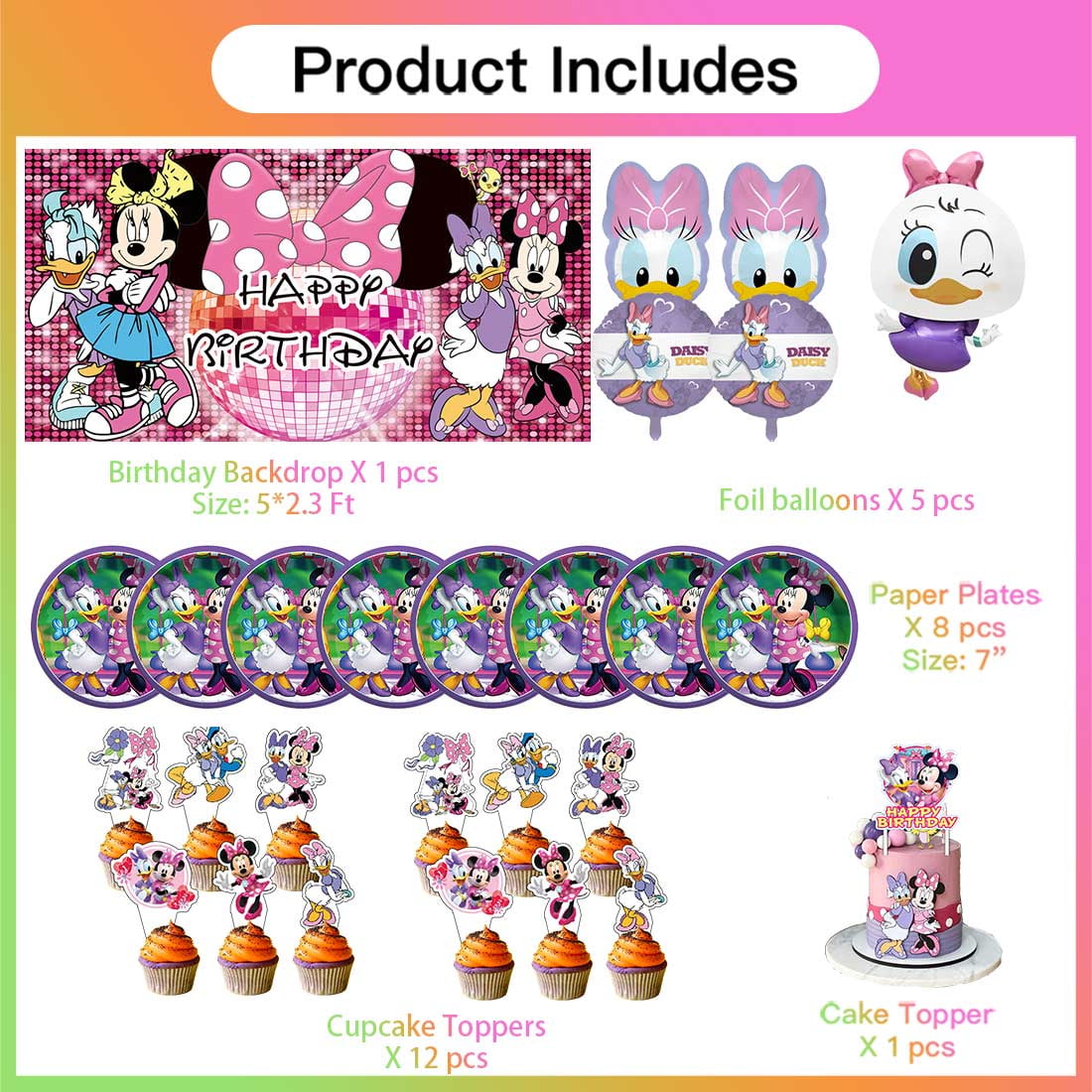 Daisy Minnie bowtique Party Supplies Decor Tableware Backdrop Banner Cake Topper Balloons Birthday Decorations
