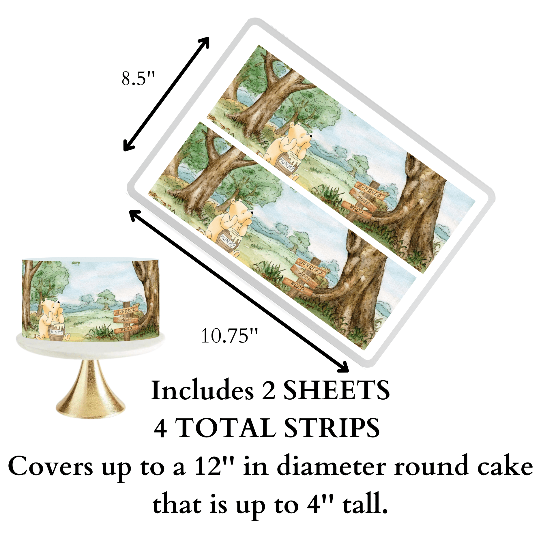 Pooh Bear Cake Topper Edible Image Cake Wrap