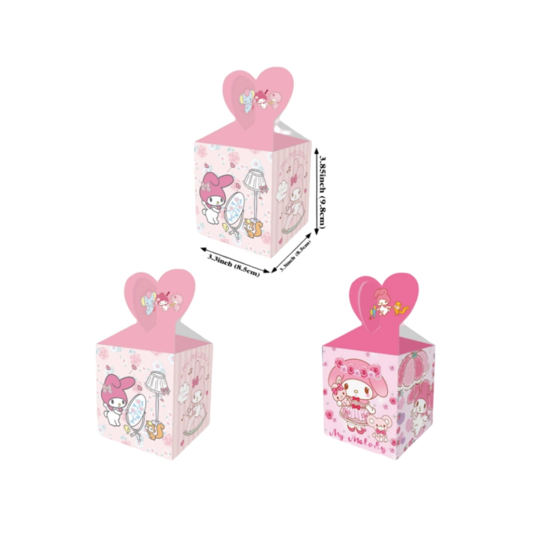 24PCS My Melody Party Candy Boxes for Anime Theme Birthday Party Supplies Decor,Kids Birthday Game Party Kraft Paper Gift Bag Decoration