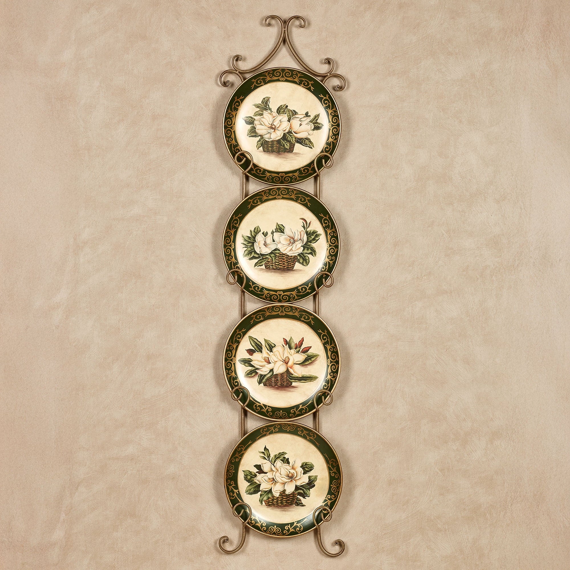 Magnolia Ceramic Floral Decorative Plates Set of Four Ivory Set of 4