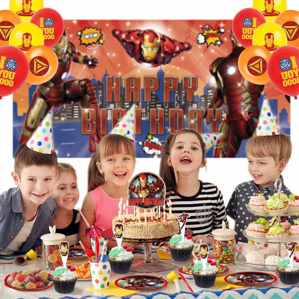 Iron Man Party Supplies Plates Decorations Birthday Cake Topper Banner Decor Backdrop Balloons