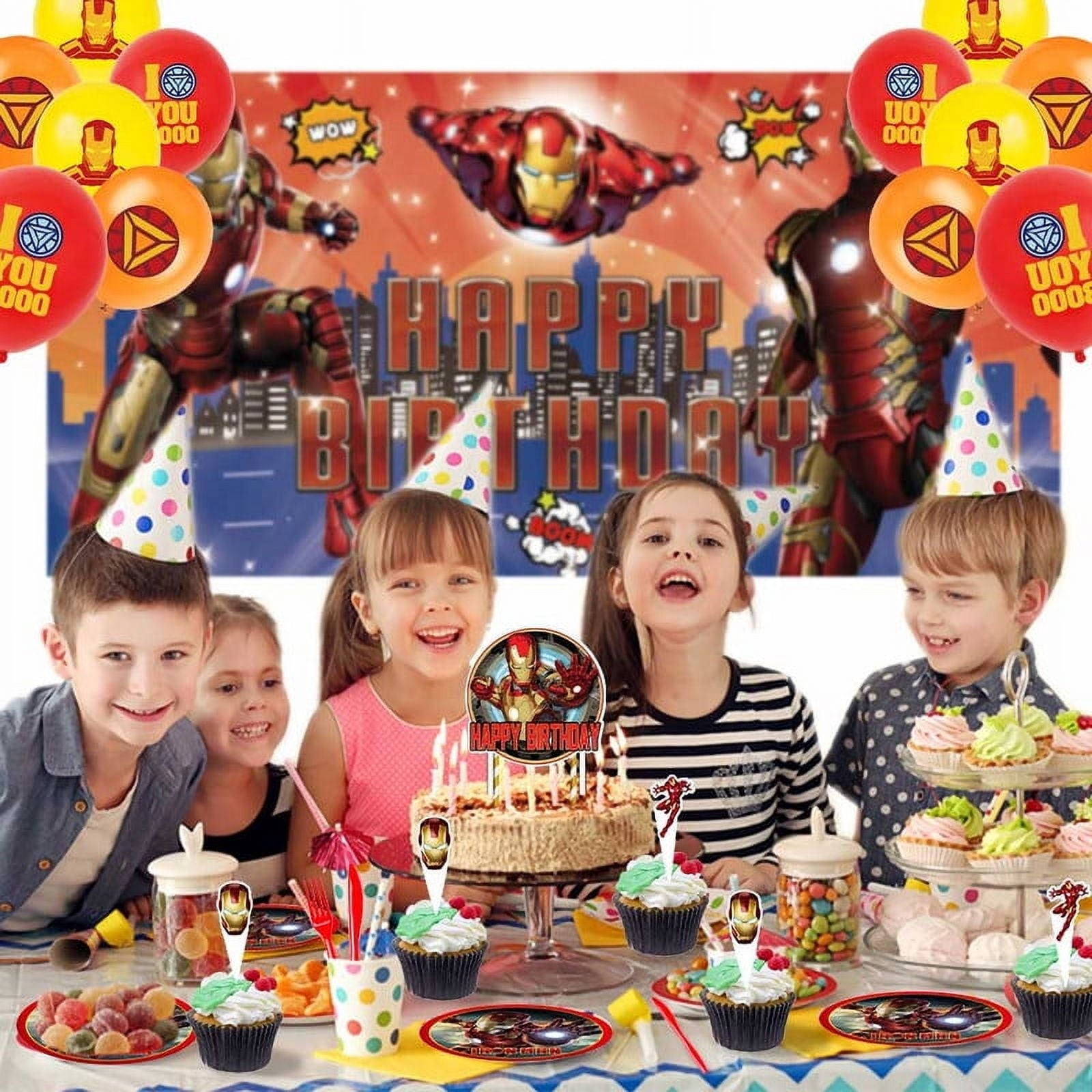 Iron Man Party Supplies Plates Decorations Birthday Cake Topper Banner Decor Backdrop Balloons