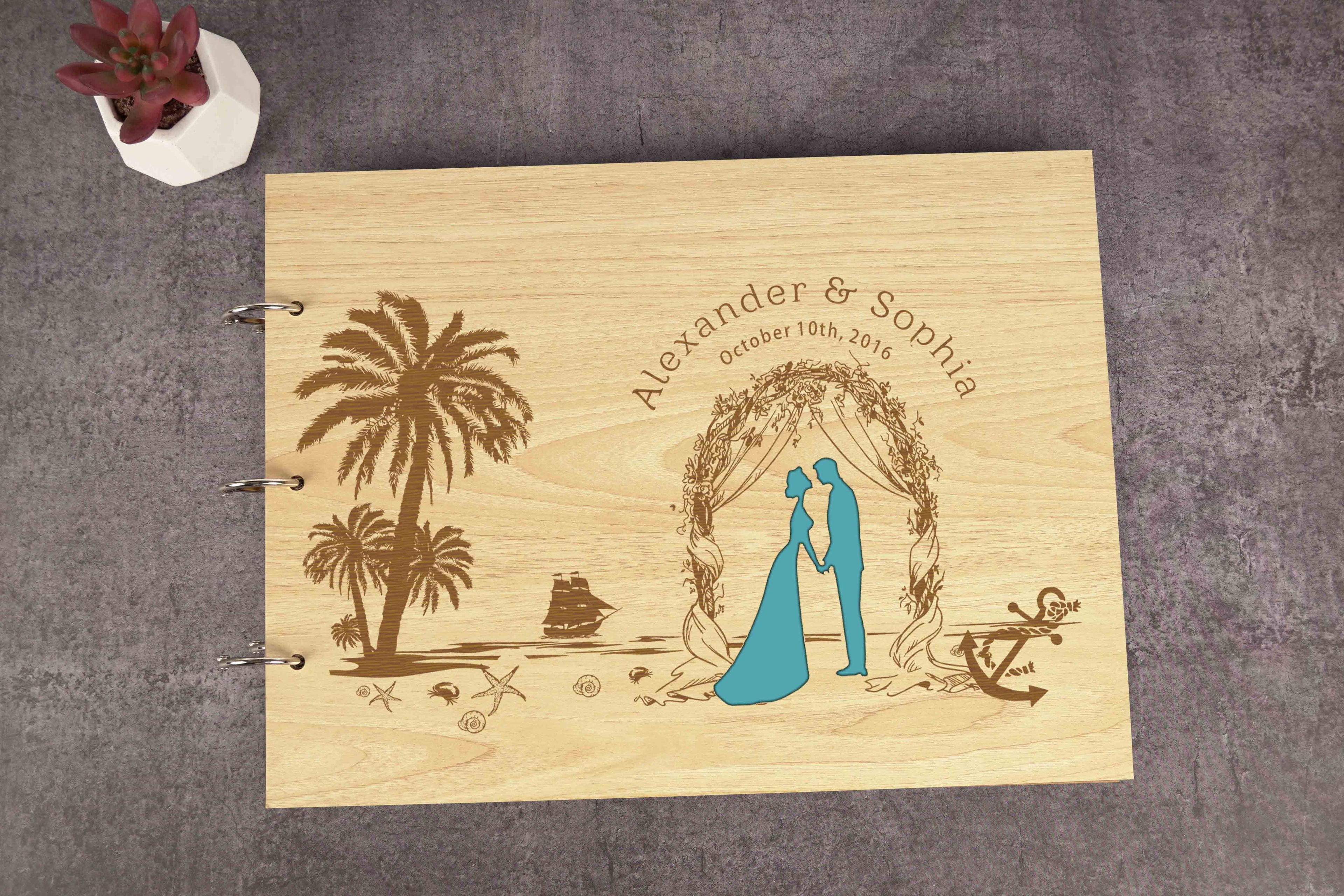 Darling Souvenir Personalized Engraved Laser Cut Wedding Guest Book Wooden Cover Sign-in Book Registry Guestbook Scrapbook-DY