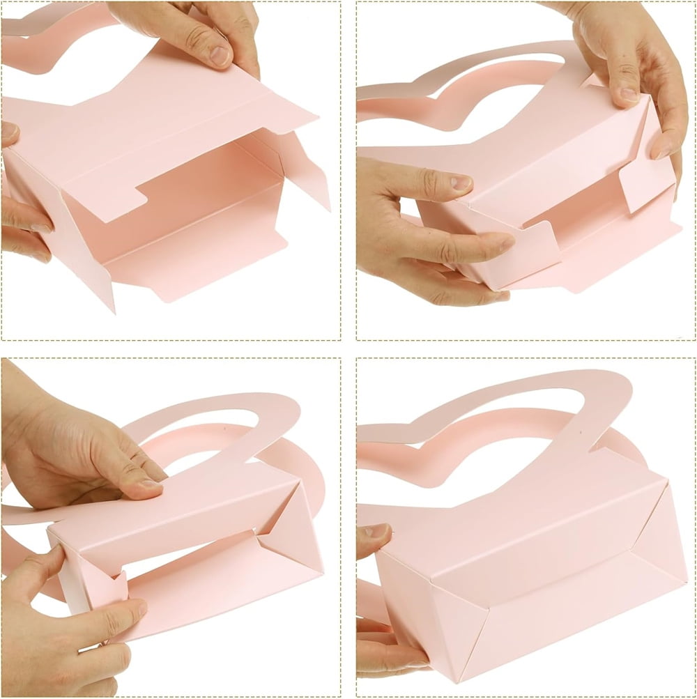 NOGIS Heart Shaped Boxes for Flowers, 12 Pack Empty Arrangement Bouquet Gift Bags with Handle for Party Wedding Graduation, Pink and Black