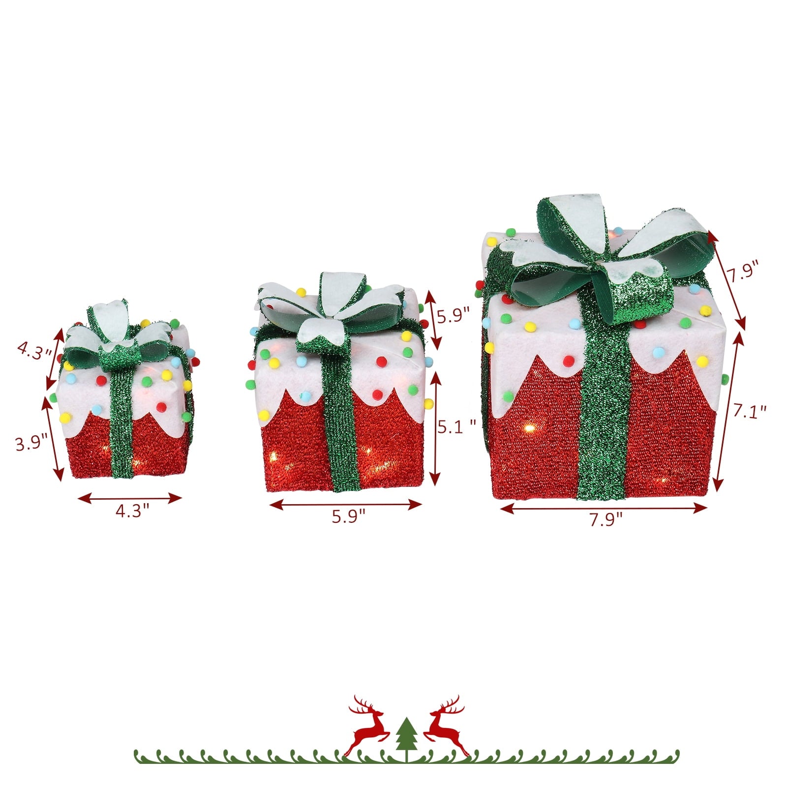 Set of 3 Lighted Gift Boxes Christmas Decoration,DFITO Iceberg Effect Colorful Small Cotton Balls Garden Gift Box Decoration