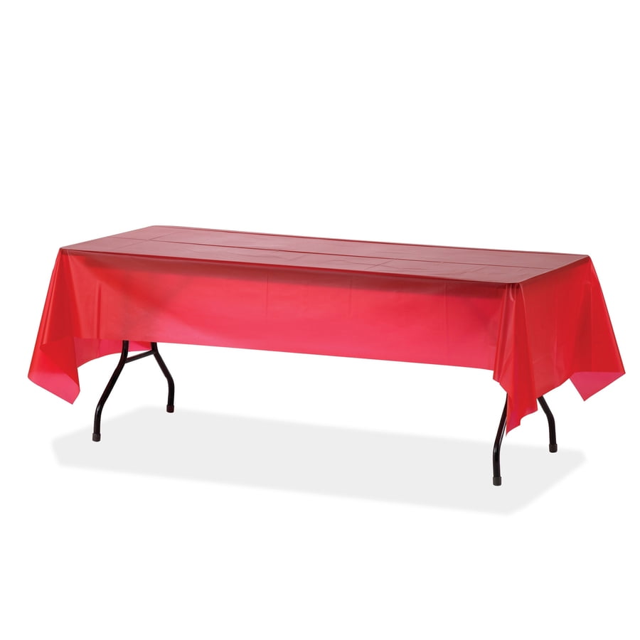 Genuine Joe Plastic Rectangular Table Covers - 108" Length X 54" Width - Plastic - Red - 24 / Carton