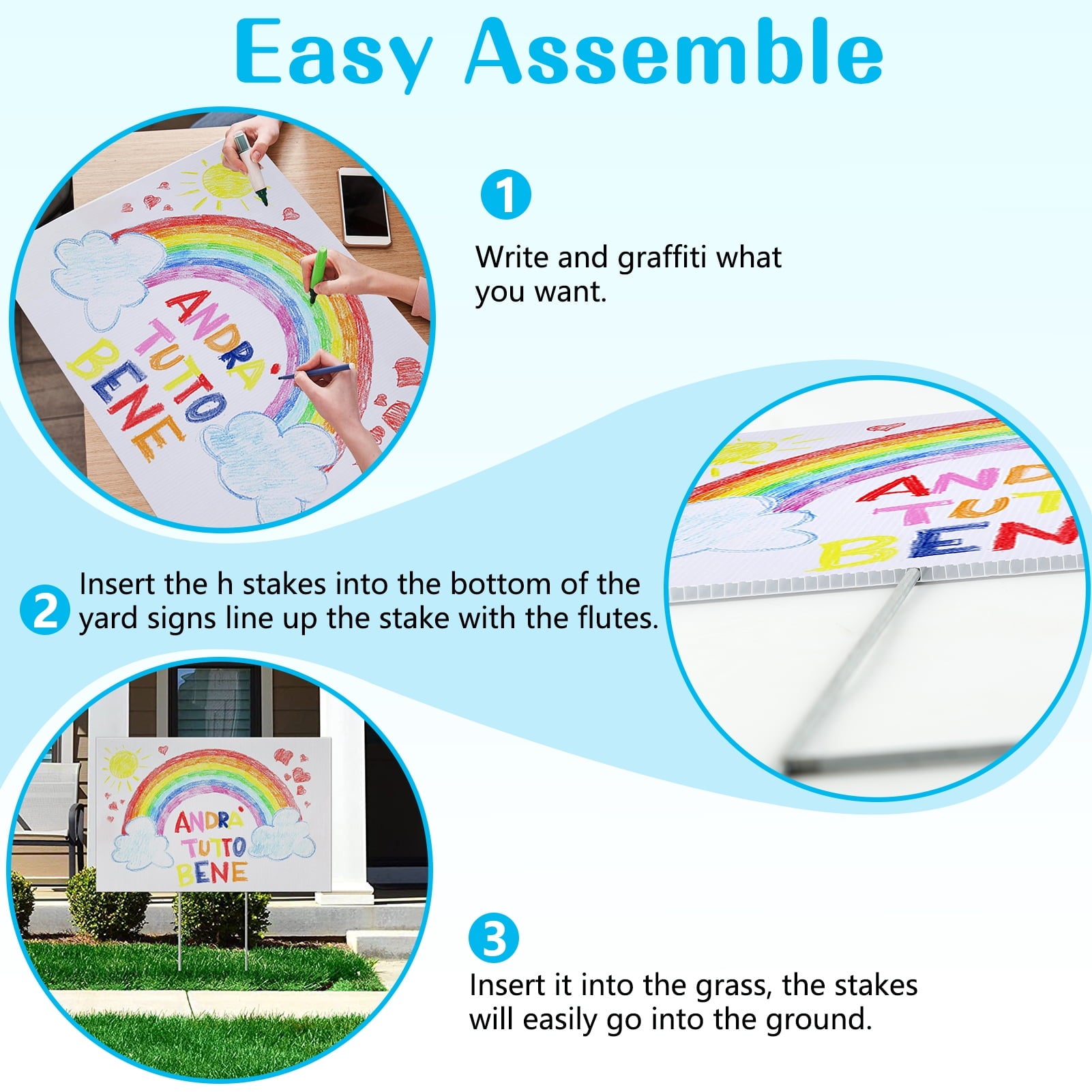 Remiawy Blank Yard Signs, 10 Pack 17x12 inches Yard Sale Signs with Stakes, White Corrugated Plastic Custom Outdoor Lawn Yard Sign, Double Sided Holder for Garage Birthday Party Guidepost Decorations