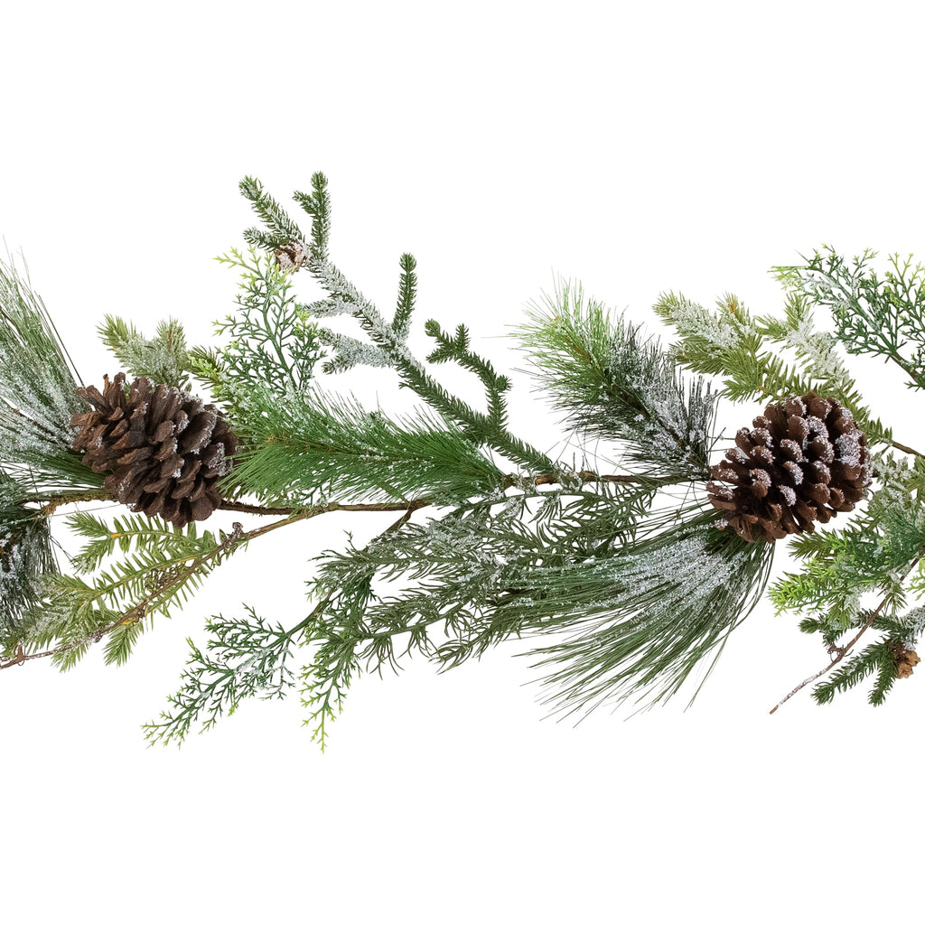 Northlight Frosted Mixed Pine and Cedar with Pinecones Artificial Christmas Garland - 5' x 10" -
