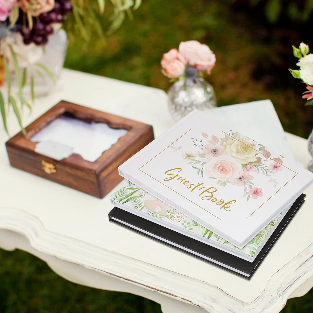 Guest Book, Wedding Guest Sign Book Reception Signature Book Party Decorations Supplies with Diamond Pen for Birthday Bridal Shower, Gold Ring
