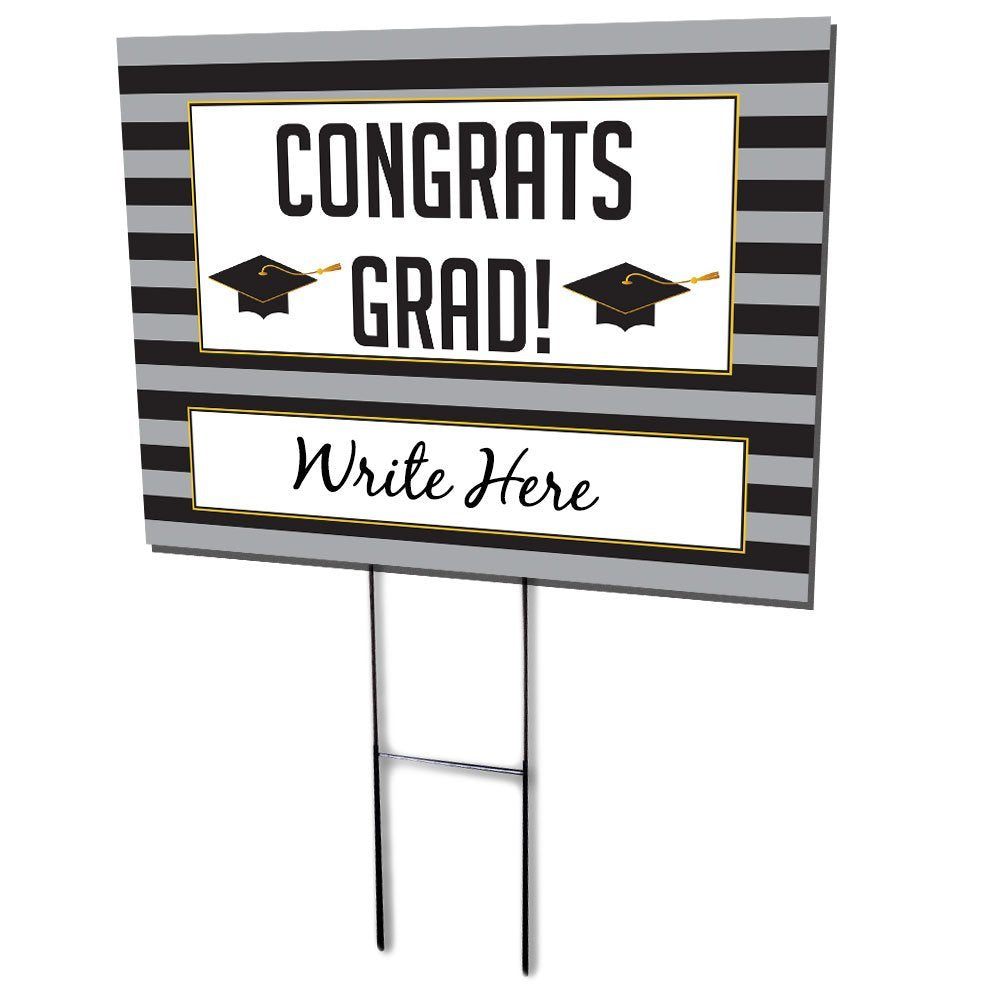 24x18 Congrats Grad Lawn Sign with 6x24 Yard Stakes (3)