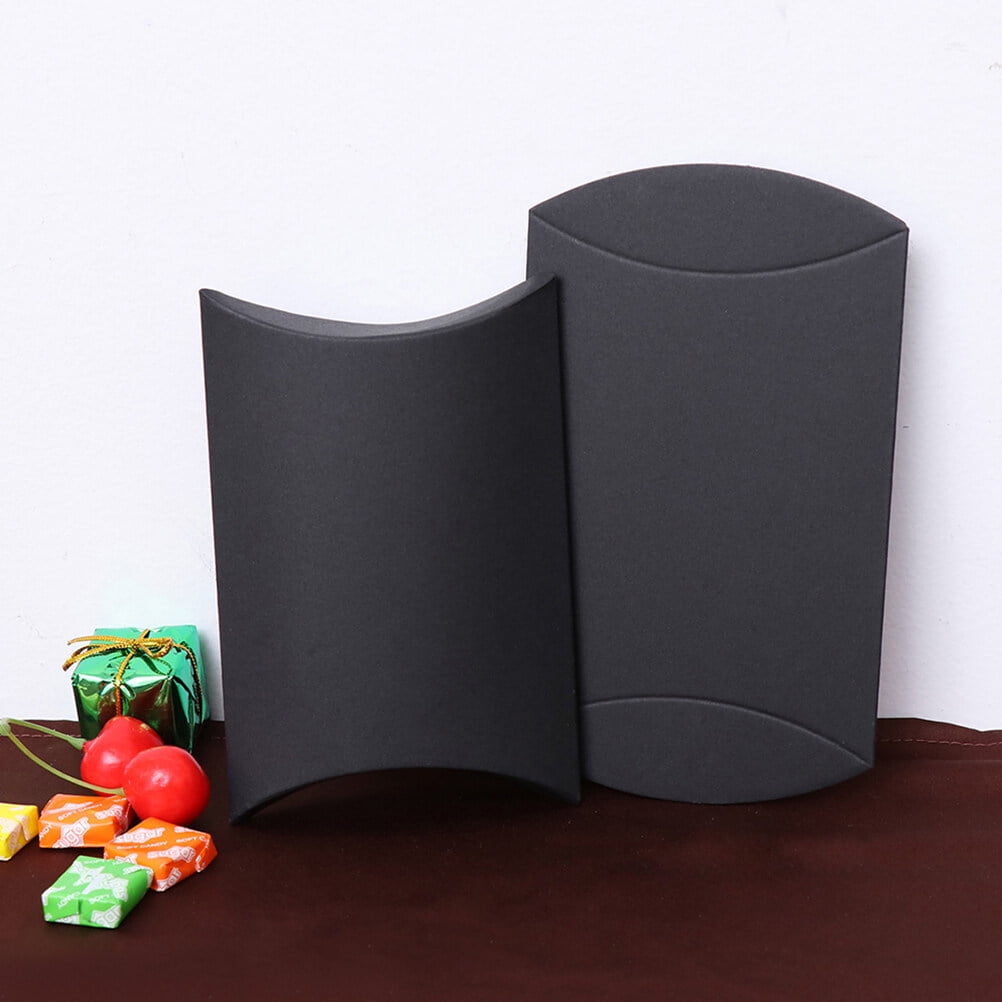 Worgeous 100Pcs Kraft Paper Candy Boxes Pillow Shape Gift Holder Party Paper Container with Rope for Home(Black)
