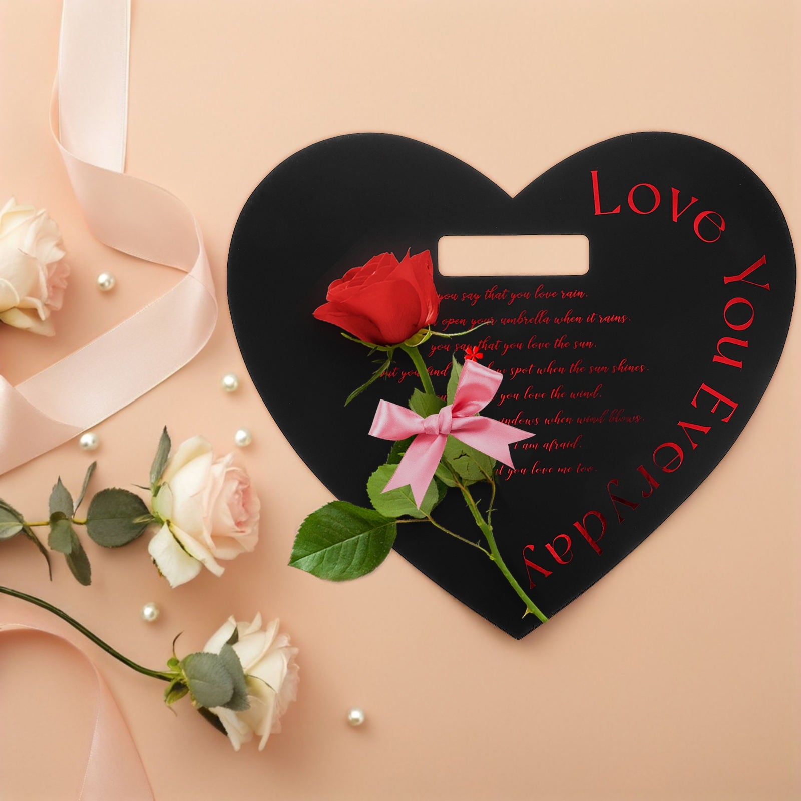 HEMOTON 20pcs Valentine's Day Flower Box Heart Shaped Flower Tote Single Rose Bouquet Portable Floral Box Handheld Wrapping Box