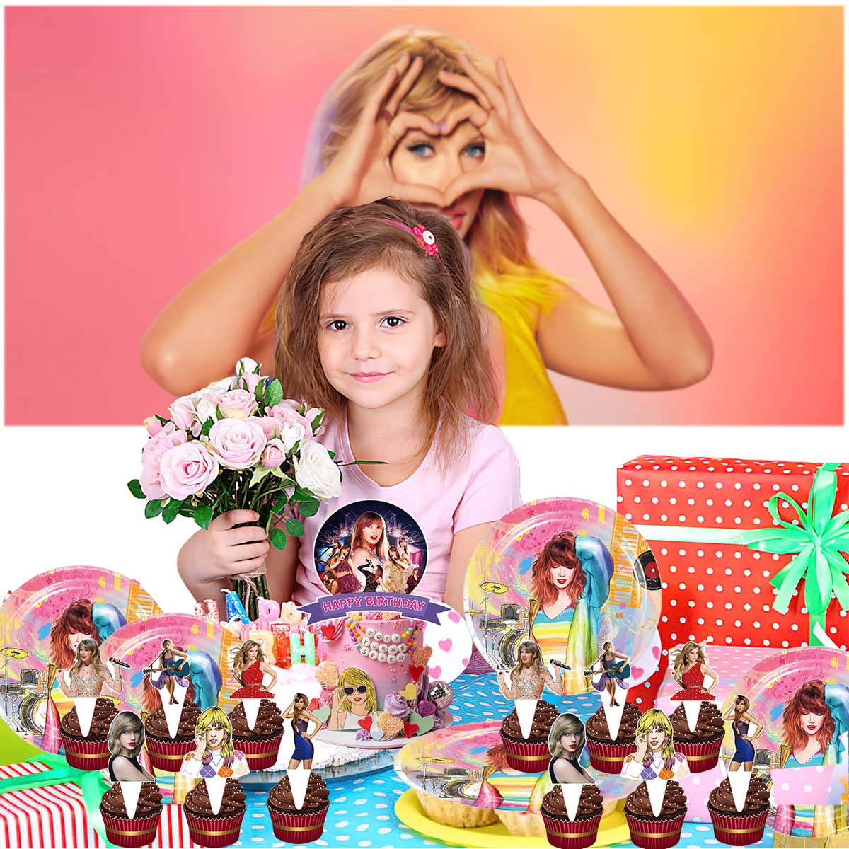 TayLor Balloons Supplies Party Decor Plates Decorations Banner Cake Topper Tableware Banner Backdrop
