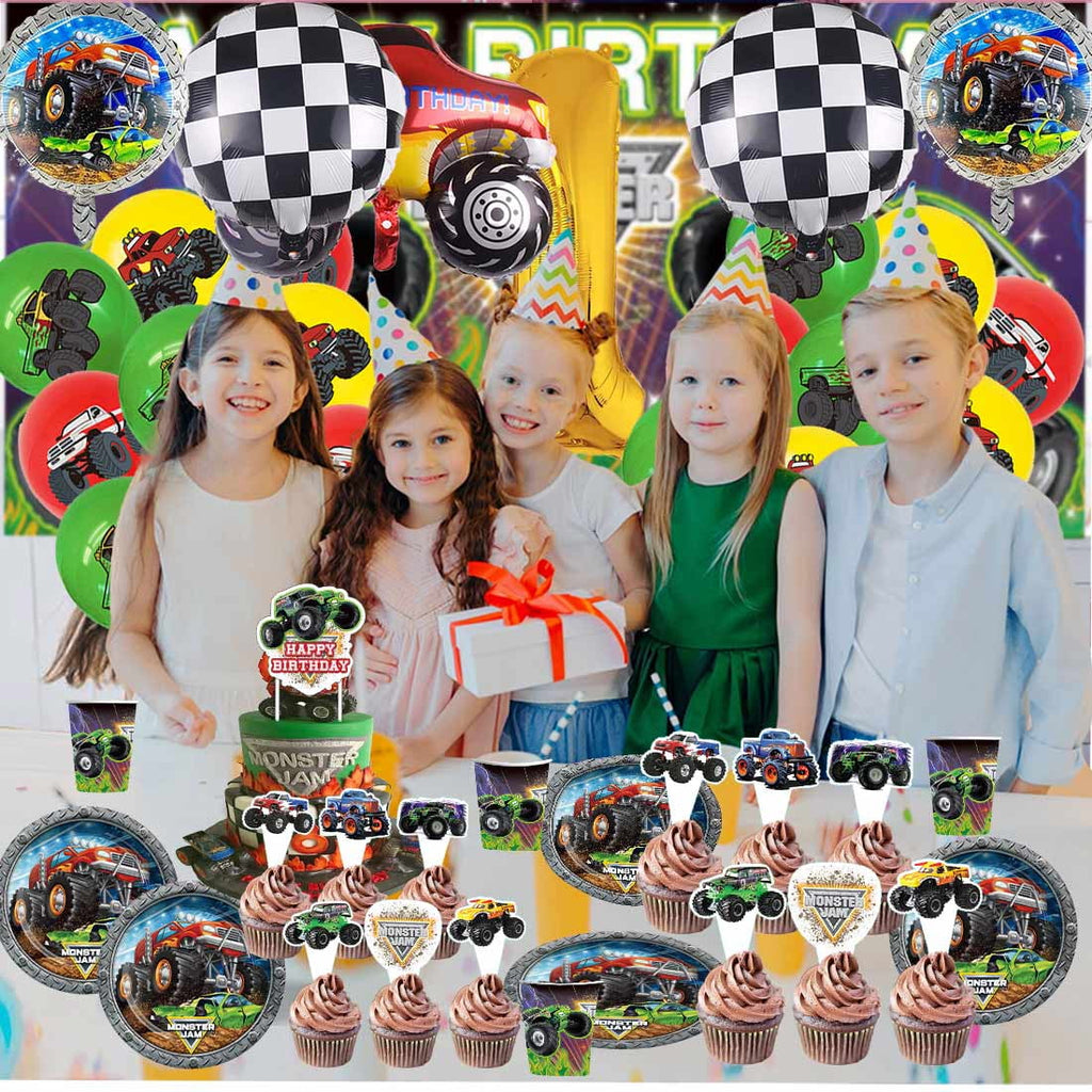Monster Jam Party Supplies Decor Tableware Backdrop Banner Cake Topper Balloons Birthday Decorations