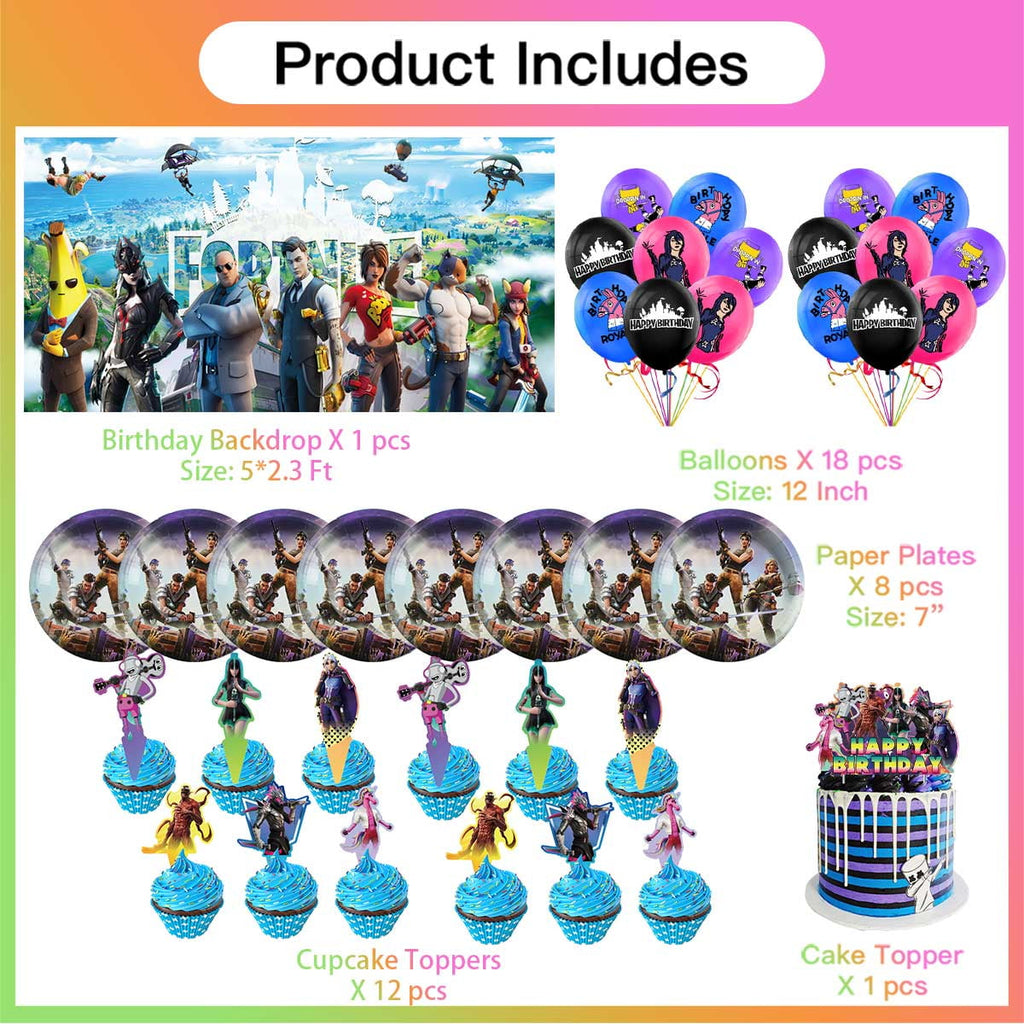Fortnite Birthday Party Supplies Balloons Plates Decoration Cake Topper Decor Tableware Banner Backdrop