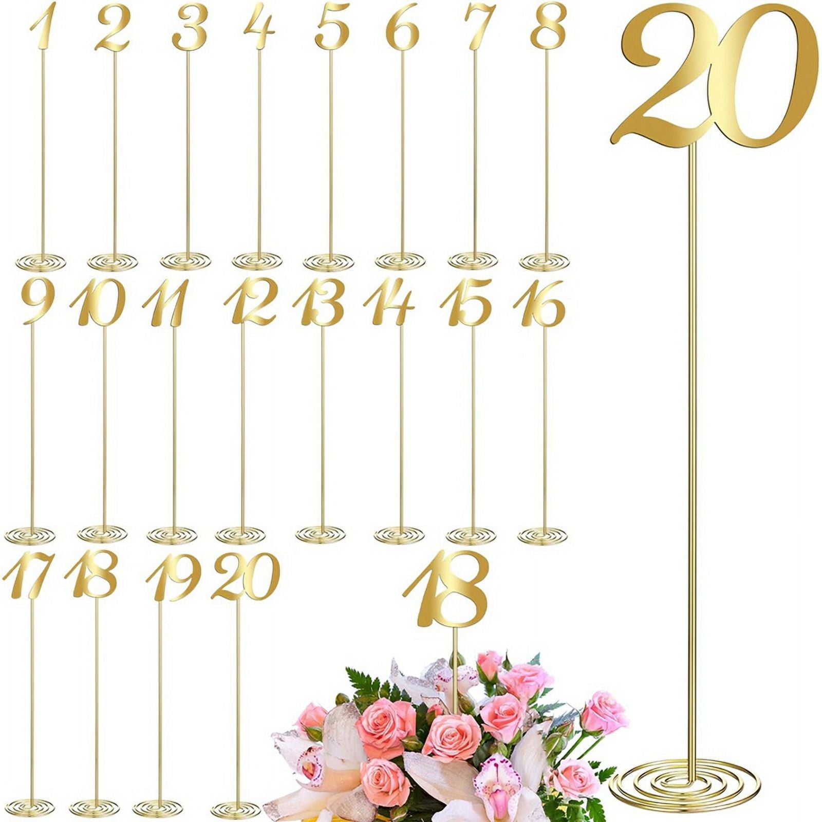 20 Pcs Metal Table Numbers 1-20 Table Numbers for Wedding Reception 12 Inch Party Table Number with Sturdy Holder Base