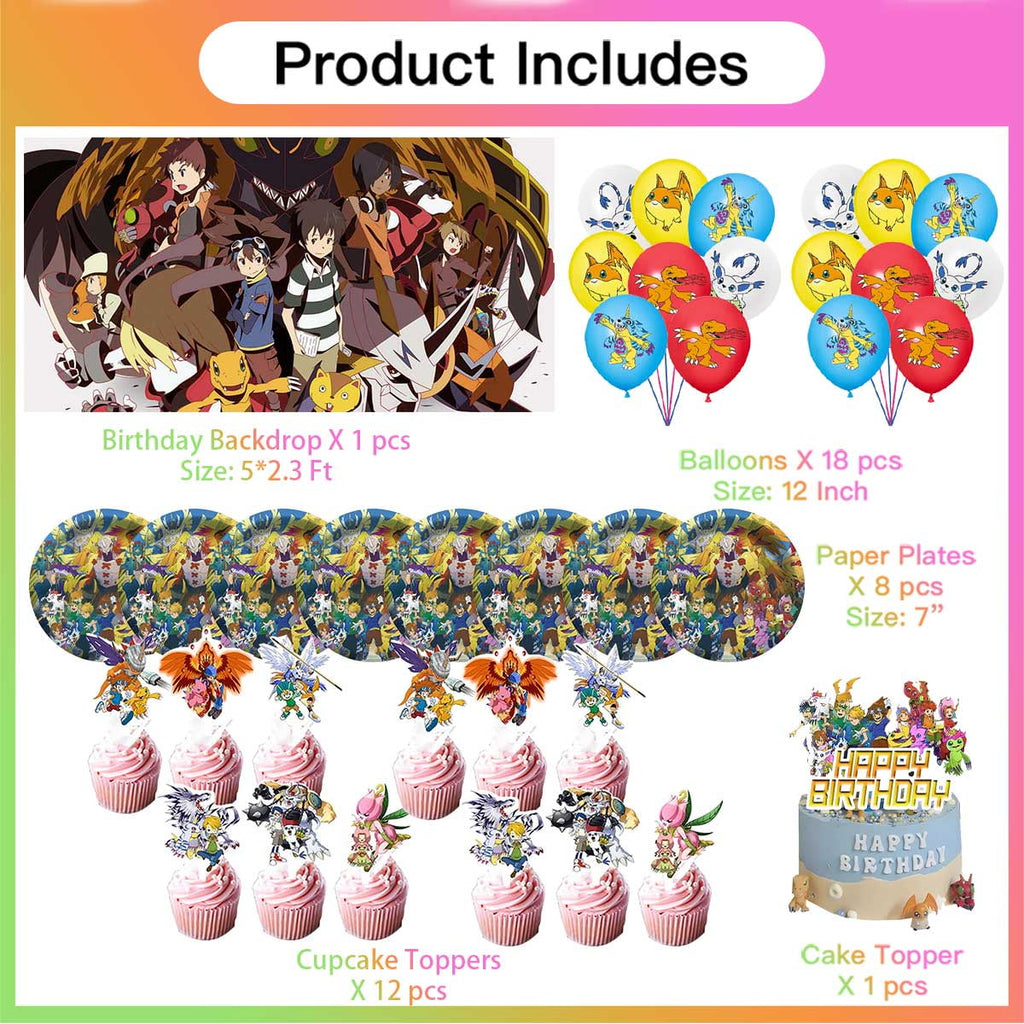 Digimon Monster Birthday Party Supplies Balloons Paper Plates Decoration Cake Topper Decor Tableware Banner Backdrop