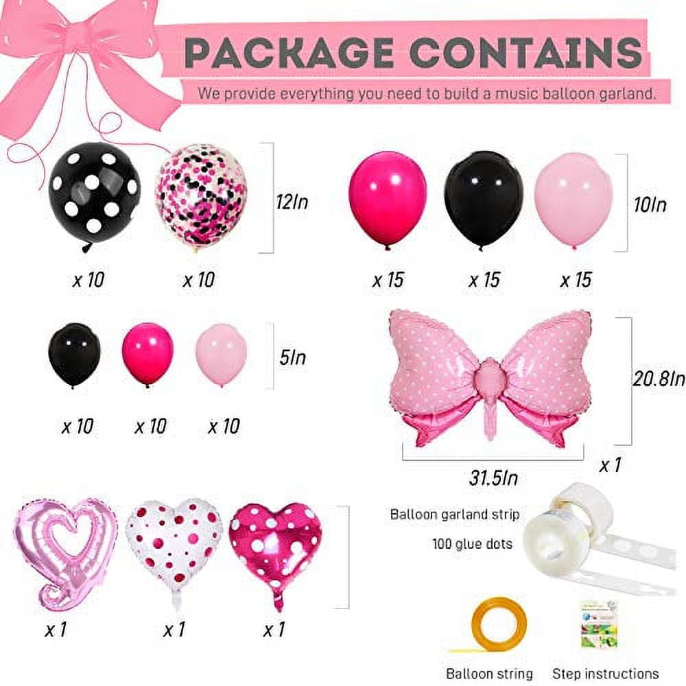 Mini Mouse Balloon Garland Arch Kit Light Pink Rose Red Black Bot Latex Balloons Confetti Balloon Bow Heart Love Foil Balloons Set for Baby Shower Decorations Birthday Party Supplies